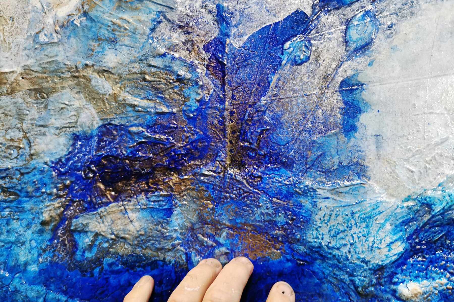 Sapphire Spritz 180cm x 100cm Blue White Textured Abstract Painting (SOLD)