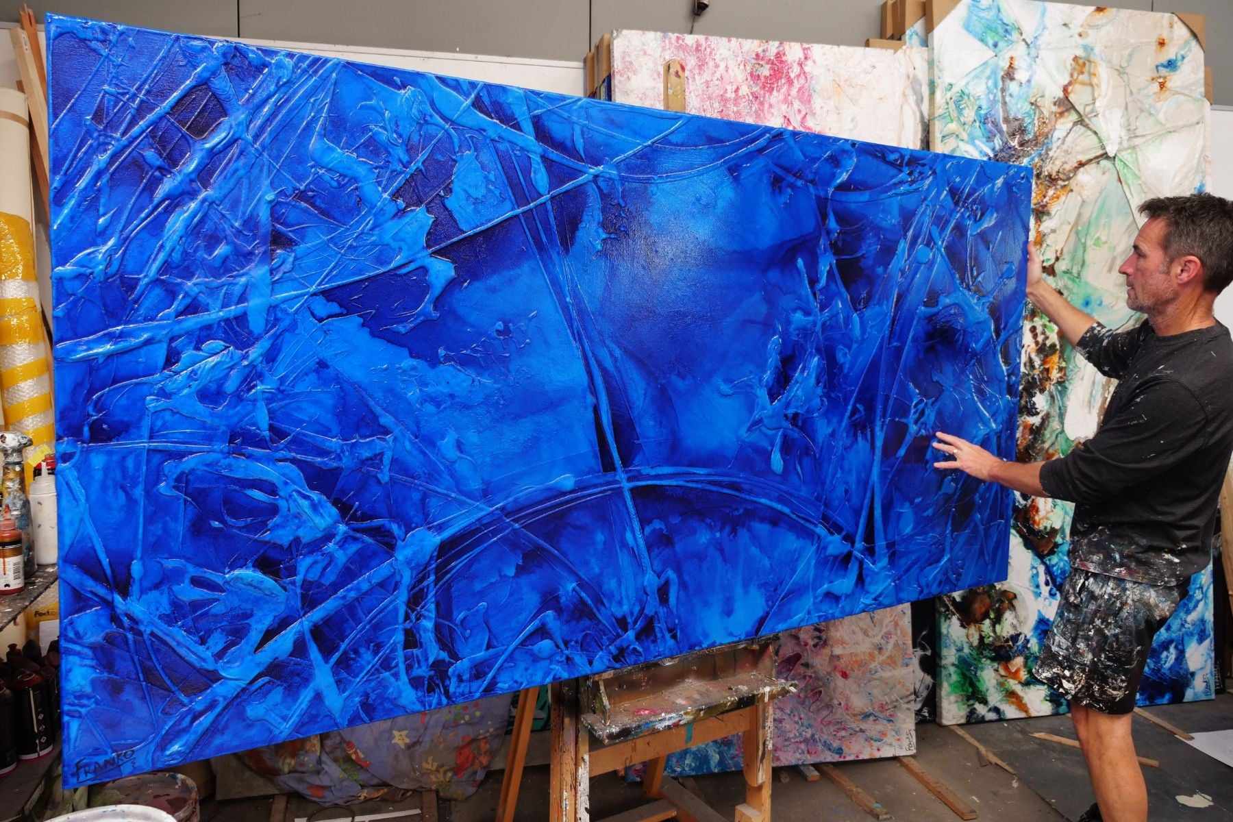 Sapphire Sugar 240cm x 120cm Blue Ink Textured Abstract Painting (SOLD)-Abstract-Franko-[franko_artist]-[Art]-[interior_design]-Franklin Art Studio