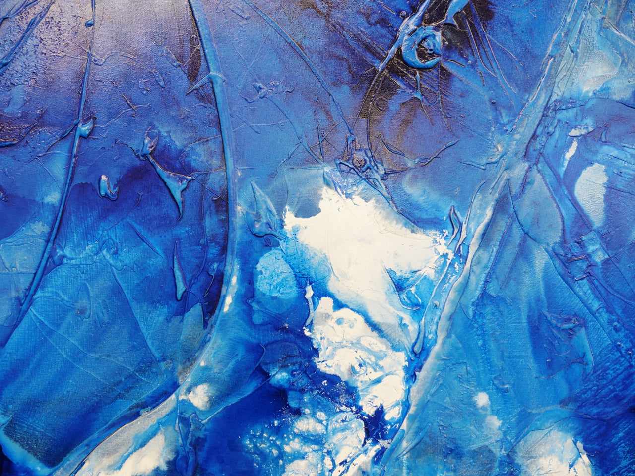 Sapphire Wash 190cm x 100cm Blue Ink Textured Abstract Painting (SOLD)