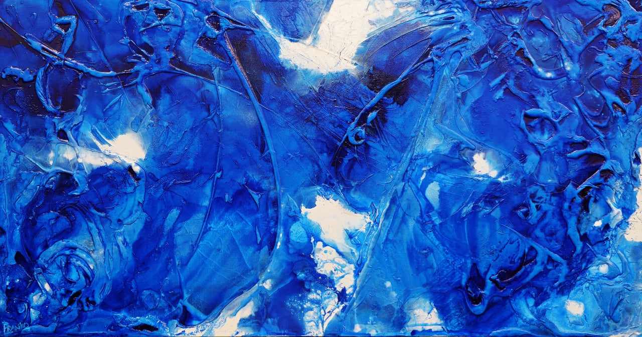 Sapphire Wash 190cm x 100cm Blue Ink Textured Abstract Painting (SOLD)-Abstract-Franko-[Franko]-[Australia_Art]-[Art_Lovers_Australia]-Franklin Art Studio