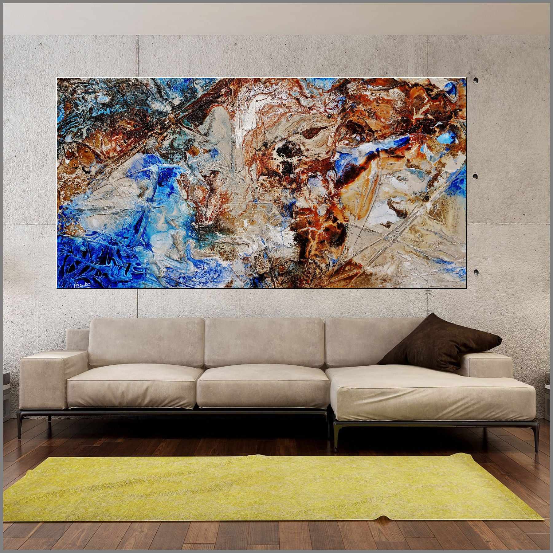 Sapphired Rust 190cm x 100cm Cream Blue Textured Abstract Painting (SOLD)-Abstract-Franko-[Franko]-[huge_art]-[Australia]-Franklin Art Studio