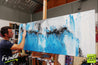 Sari's Revenge 160cm x 60cm Blue White Abstract Painting (SOLD)-Abstract-Franko-[franko_artist]-[Art]-[interior_design]-Franklin Art Studio