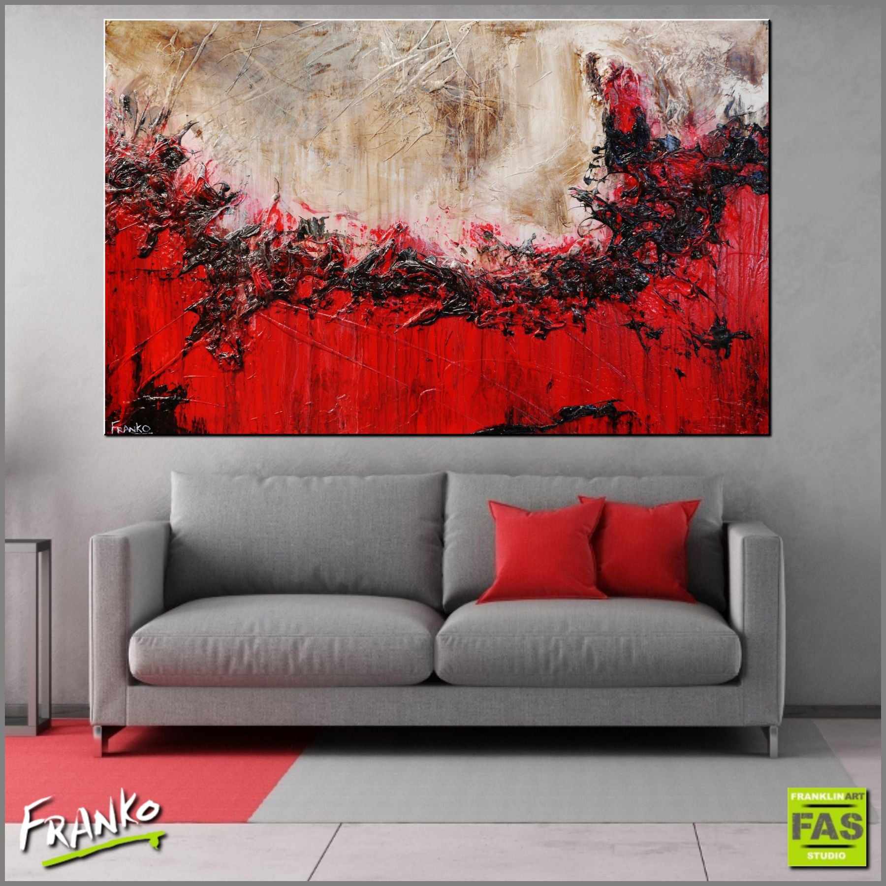 Scarlet Jazz 160cm x 100cm Brown Red Textured Abstract Painting (SOLD)-Abstract-Franko-[huge]-[Australian]-[best Selling]-Franklin Art Studio