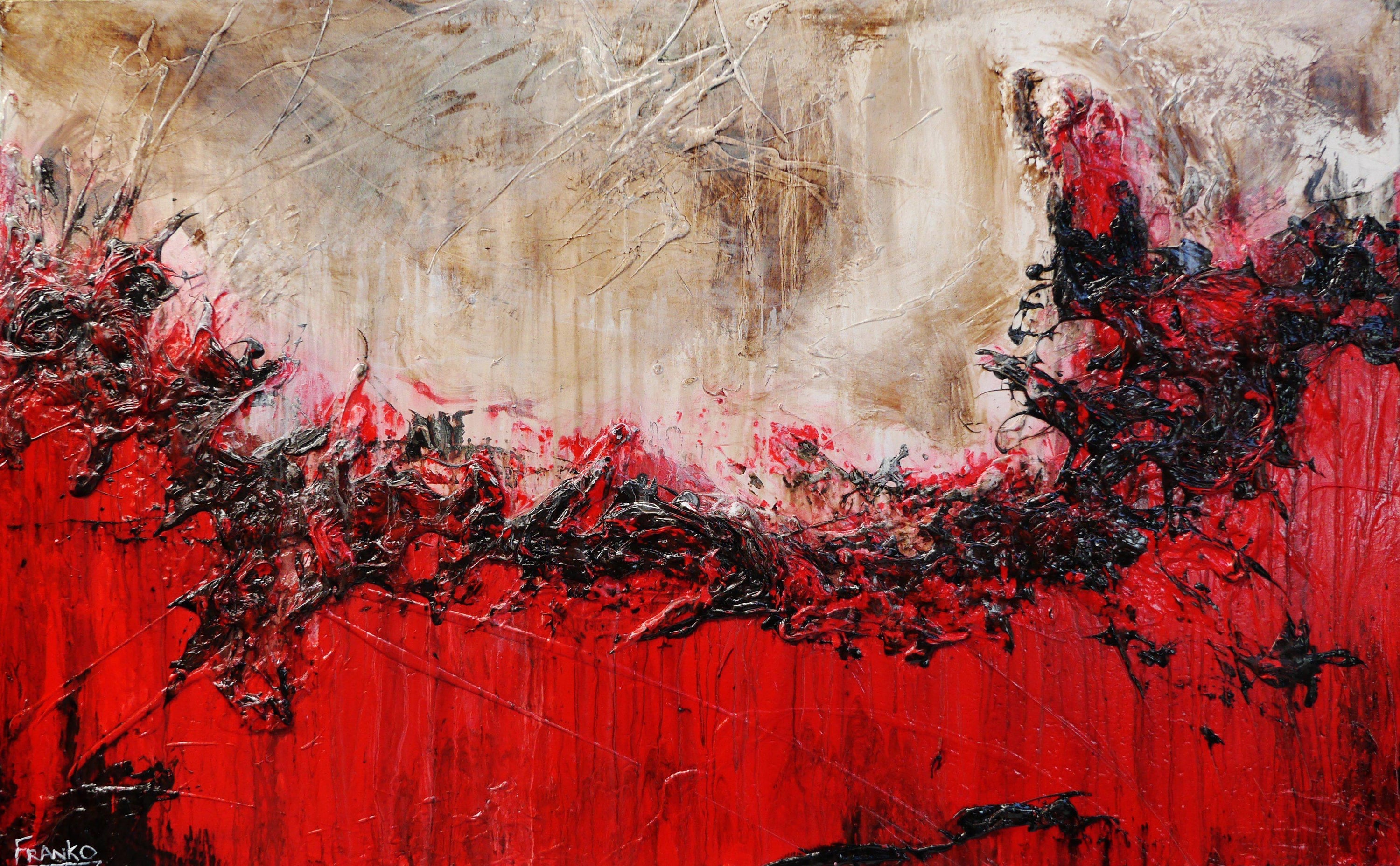 Scarlet Jazz 160cm x 100cm Brown Red Textured Abstract Painting (SOLD)-Abstract-Franko-[Franko]-[Australia_Art]-[Art_Lovers_Australia]-Franklin Art Studio