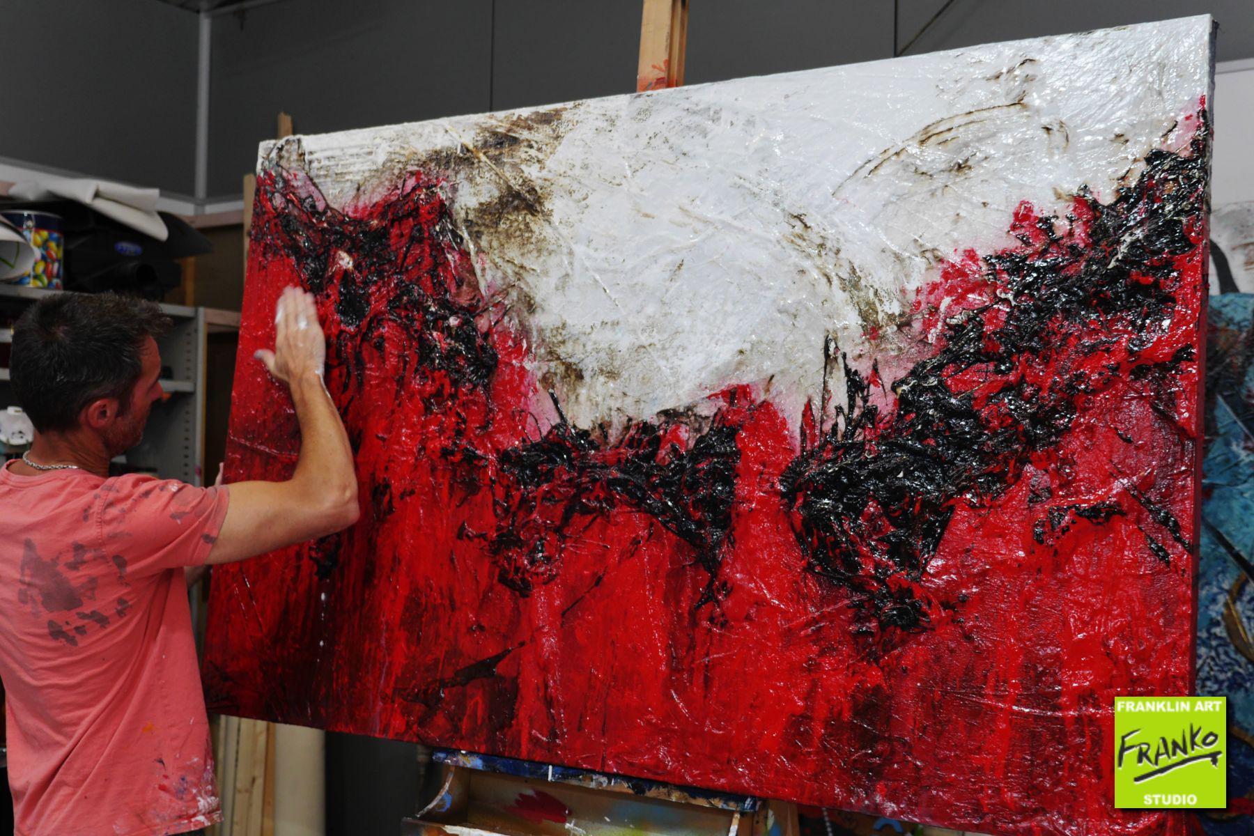 Scarlett Addiction 160cm x 100cm White Red Textured Abstract Painting (SOLD)-Abstract-Franko-[franko_artist]-[Art]-[interior_design]-Franklin Art Studio