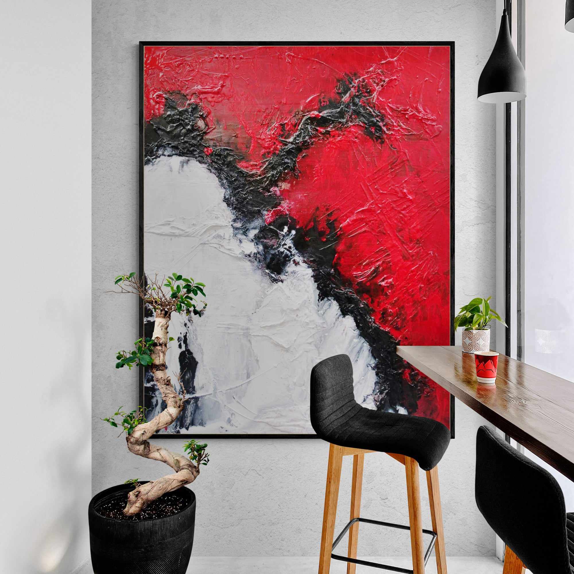 Scarlett Chemistry 120cm x 150cm Black White Red Textured Abstract Painting-Abstract-Franko-[huge]-[Australian]-[best Selling]-Franklin Art Studio