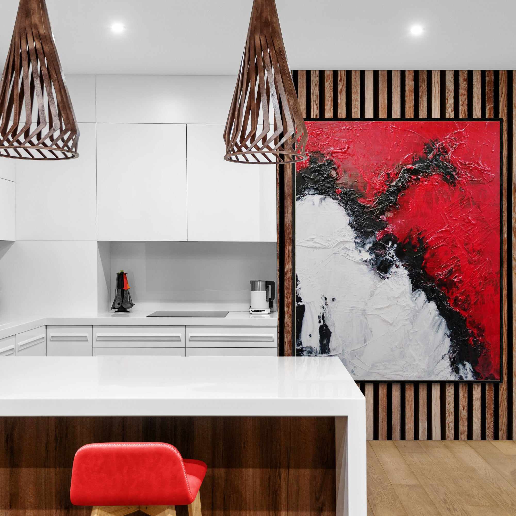 Scarlett Chemistry 120cm x 150cm Black White Red Textured Abstract Painting-Abstract-[Franko Artist]-[The Block]-[Dream Homes]-[ideas]-Franklin Art Studio