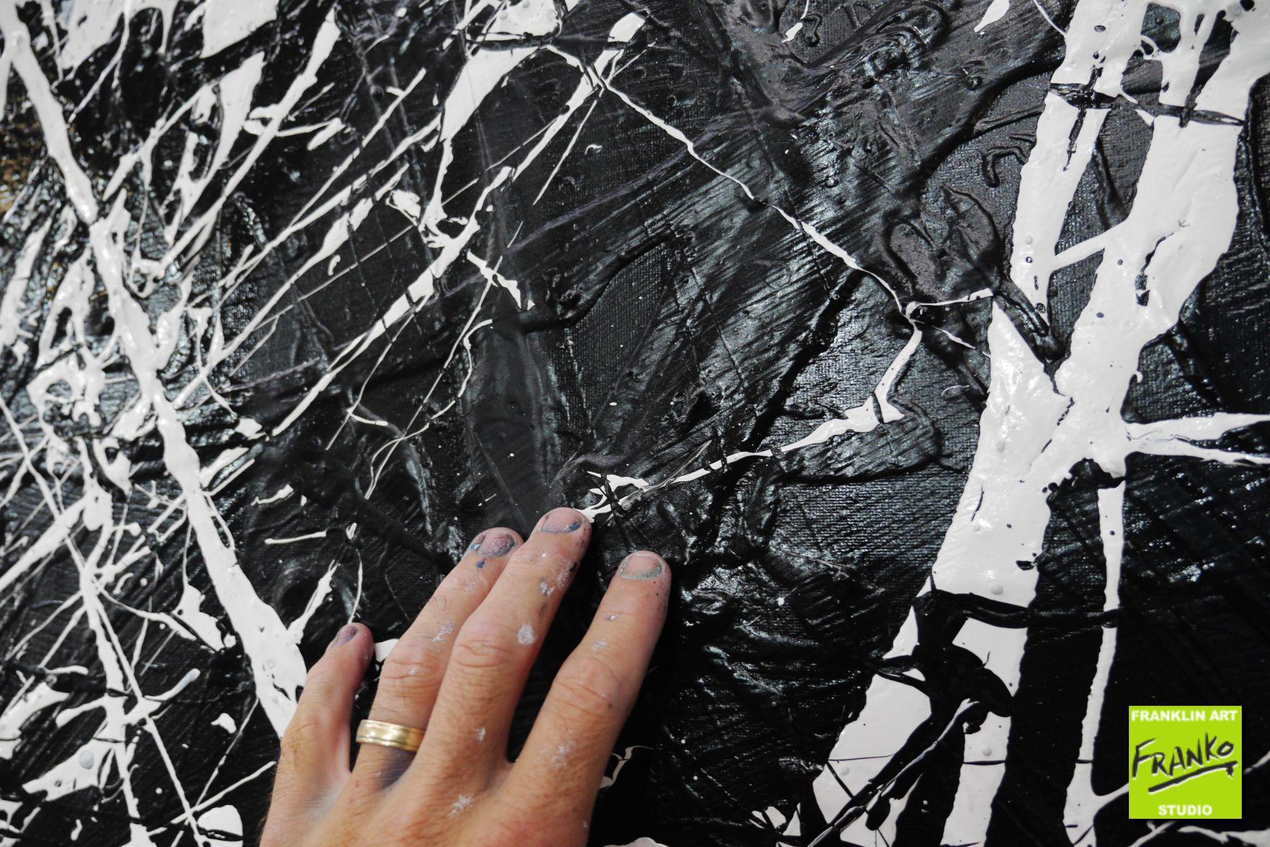 Scatter Brain 150cm x 250cm Black White Textured Abstract Painting (SOLD)-Abstract-[Franko]-[Artist]-[Australia]-[Painting]-Franklin Art Studio