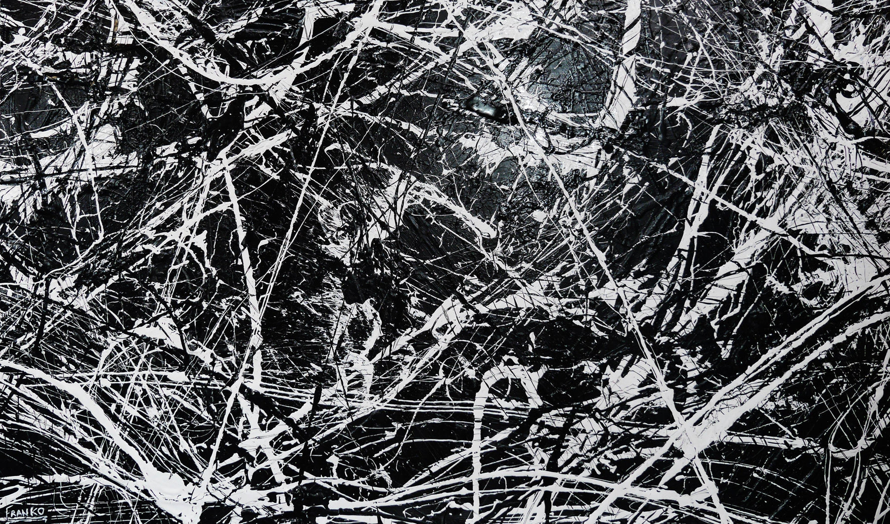 Scatter Brain 150cm x 250cm Black White Textured Abstract Painting (SOLD)-Abstract-Franko-[Franko]-[Australia_Art]-[Art_Lovers_Australia]-Franklin Art Studio