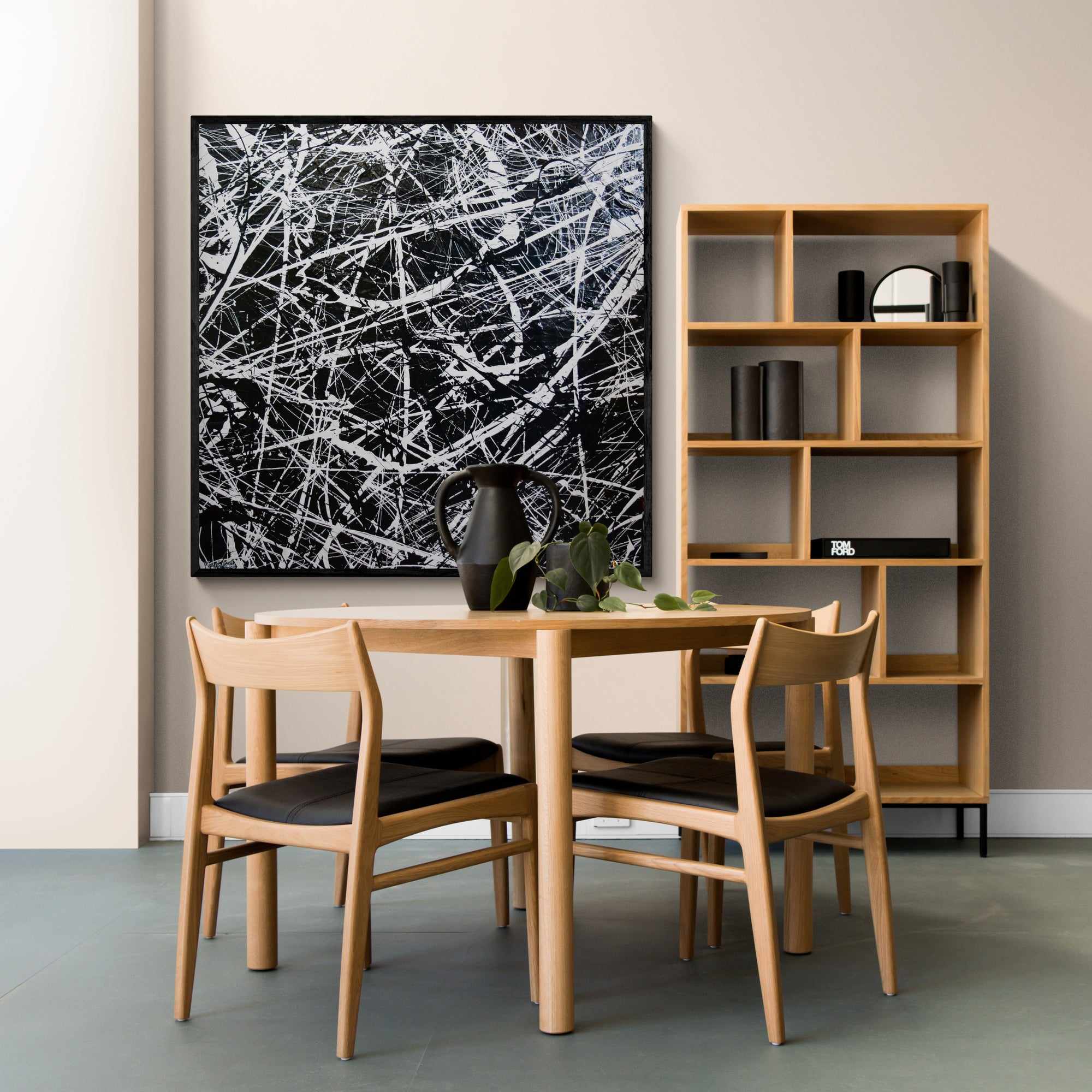 Scatter Brain Squared 150cm x 150cm Black White Textured Abstract Painting-Abstract-[Franko]-[Artist]-[Australia]-[Painting]-Franklin Art Studio