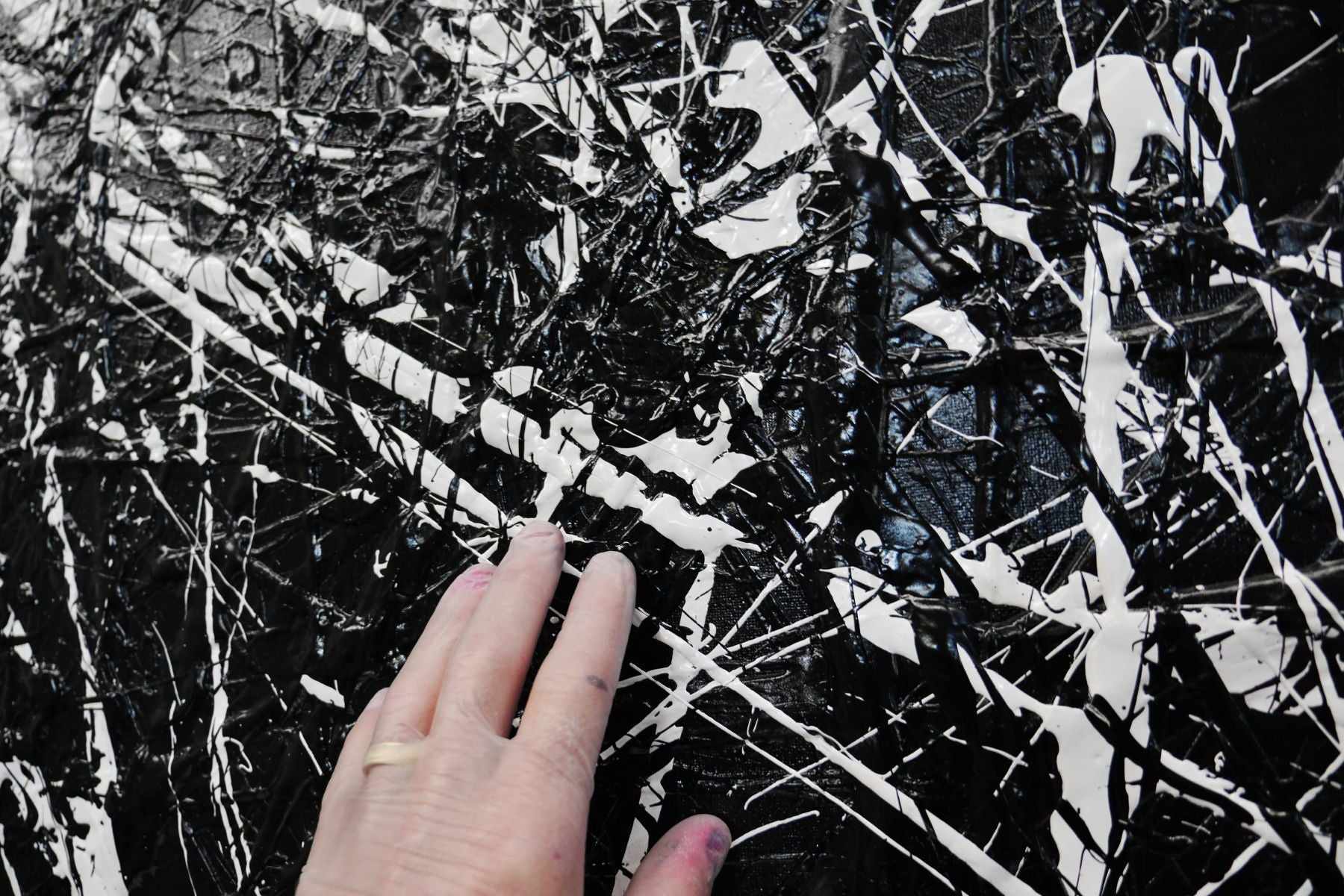 Scatter Brainer 240cm x 100cm Black White Minimalist Textured Abstract Painting (SOLD)