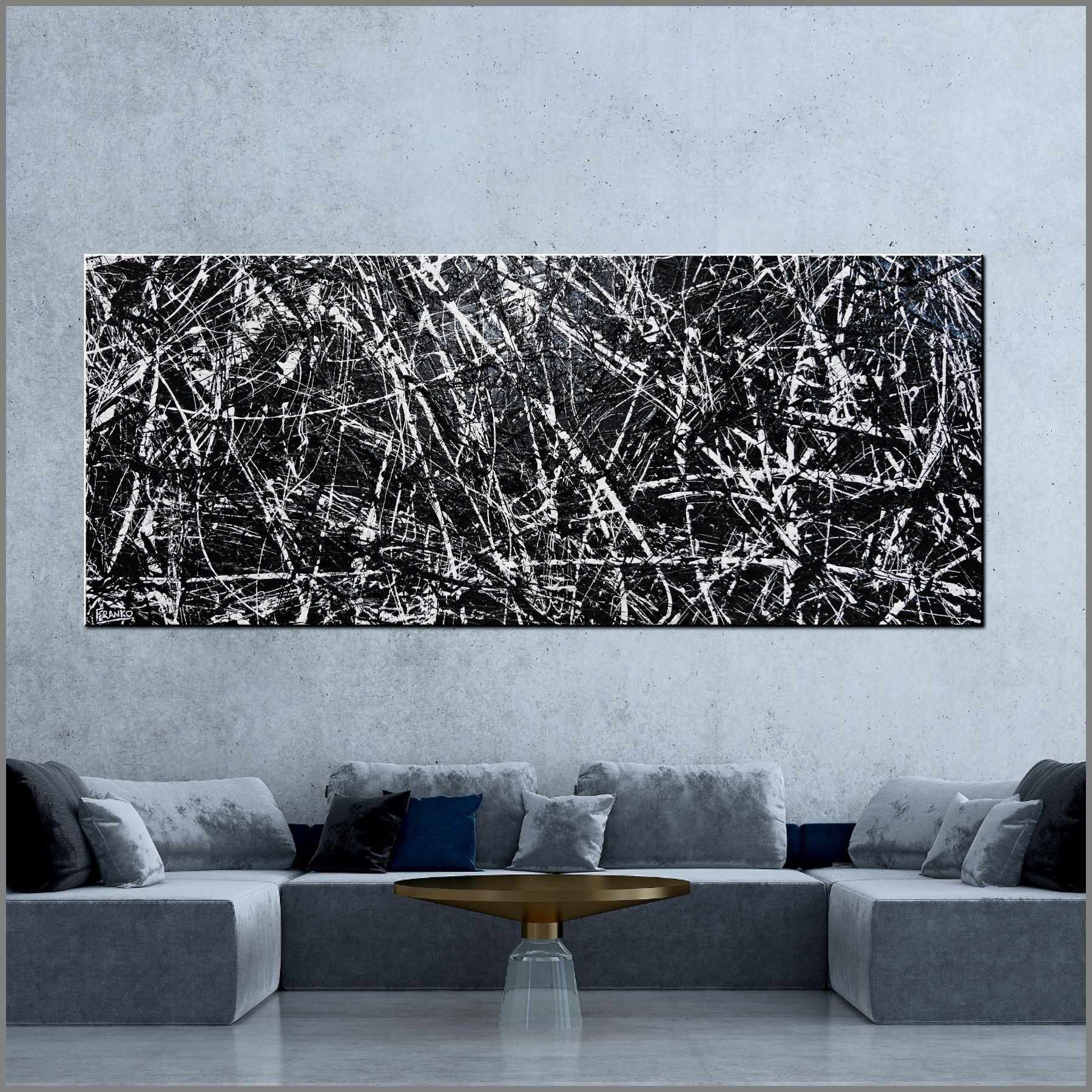 Scatter Brainer 240cm x 100cm Black White Minimalist Textured Abstract Painting (SOLD)-Abstract-[Franko_Artist]-[Australian_artist]-[Gold_Coast]-[Brisbane]-[modern]-[contemporary]-[original]-[Large_artwork]-[The_Block]-[Dream_Homes]-[ideas]-[Grand_Designs]-[Art_Lover]-Franklin Art Studio