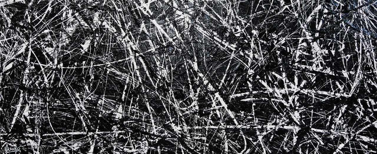Scatter Brainer 240cm x 100cm Black White Minimalist Textured Abstract Painting (SOLD)-Abstract-[Franko_Artist]-[Australian_artist]-[Gold_Coast]-[Brisbane]-[modern]-[contemporary]-[original]-[Large_artwork]-Franklin Art Studio