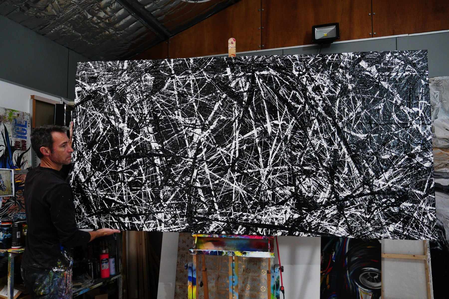 Scattergories 240cm x 120cm White Black Textured Abstract Painting (SOLD)