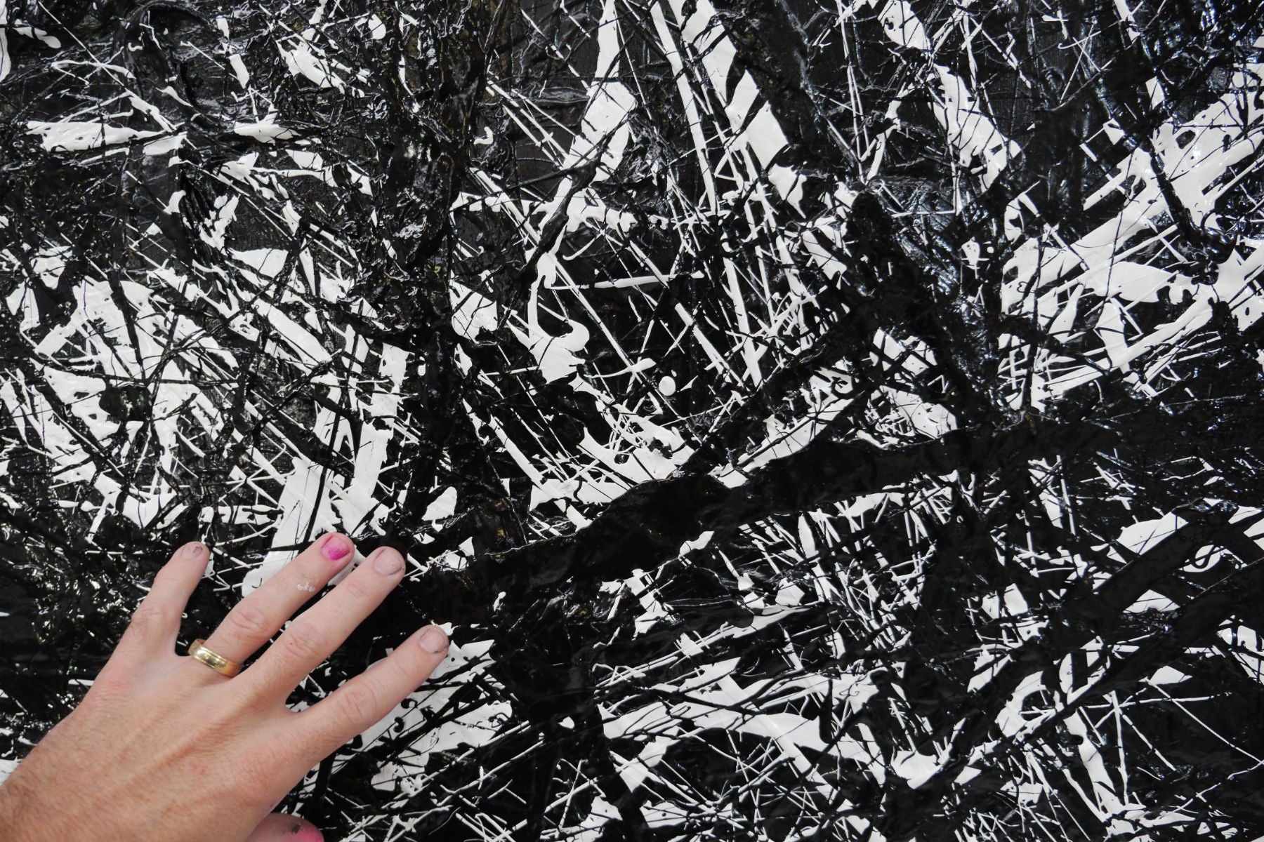 Scattergories 240cm x 120cm White Black Textured Abstract Painting (SOLD)-Abstract-[Franko]-[Artist]-[Australia]-[Painting]-Franklin Art Studio
