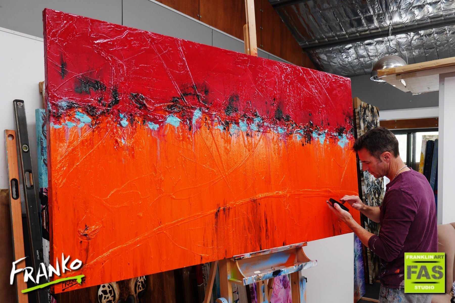 Setting Fire Orange 190cm x 100cm Red Orange Abstract Painting (SOLD)-abstract-[Franko Artist]-[Gold Coast]-[Brisbane]-[Huge]-Franklin Art Studio