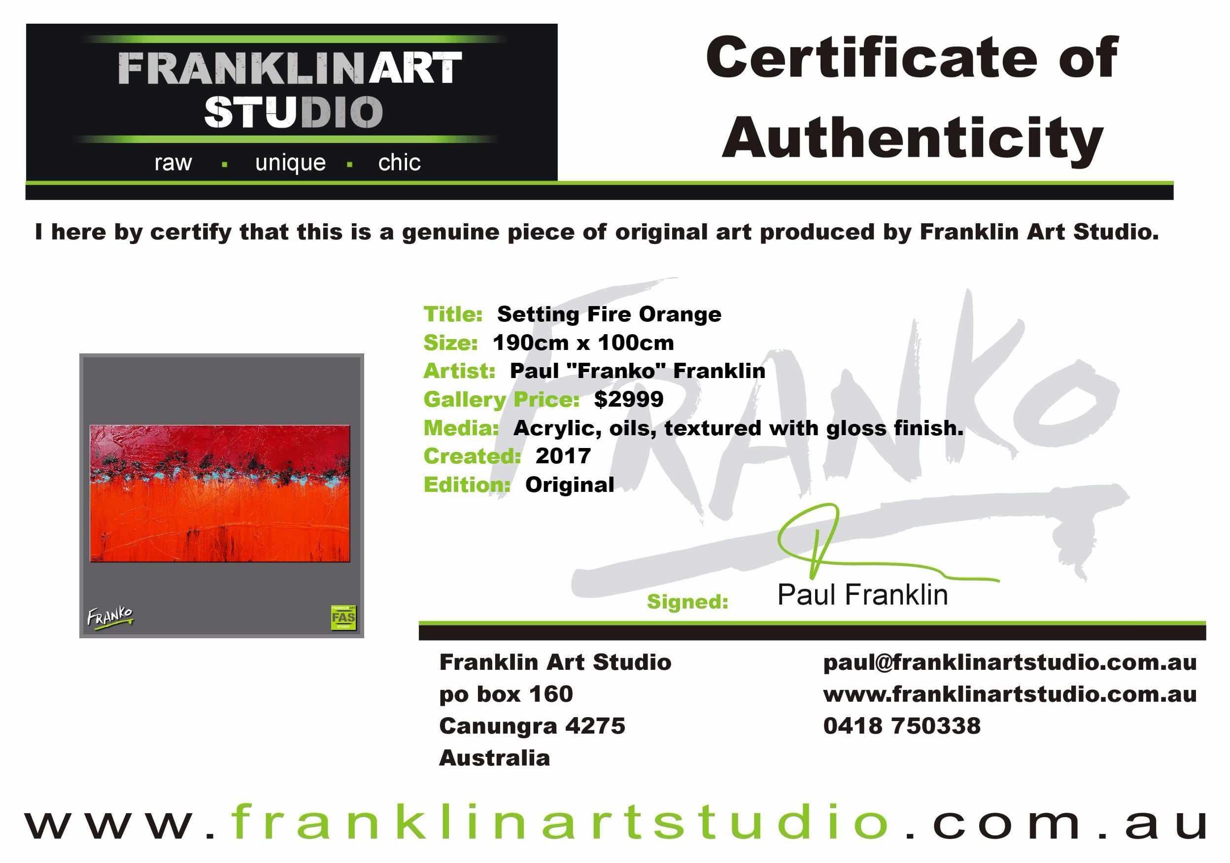 Setting Fire Orange 190cm x 100cm Red Orange Abstract Painting (SOLD)-abstract-Franko-[franko_art]-[beautiful_Art]-[The_Block]-Franklin Art Studio
