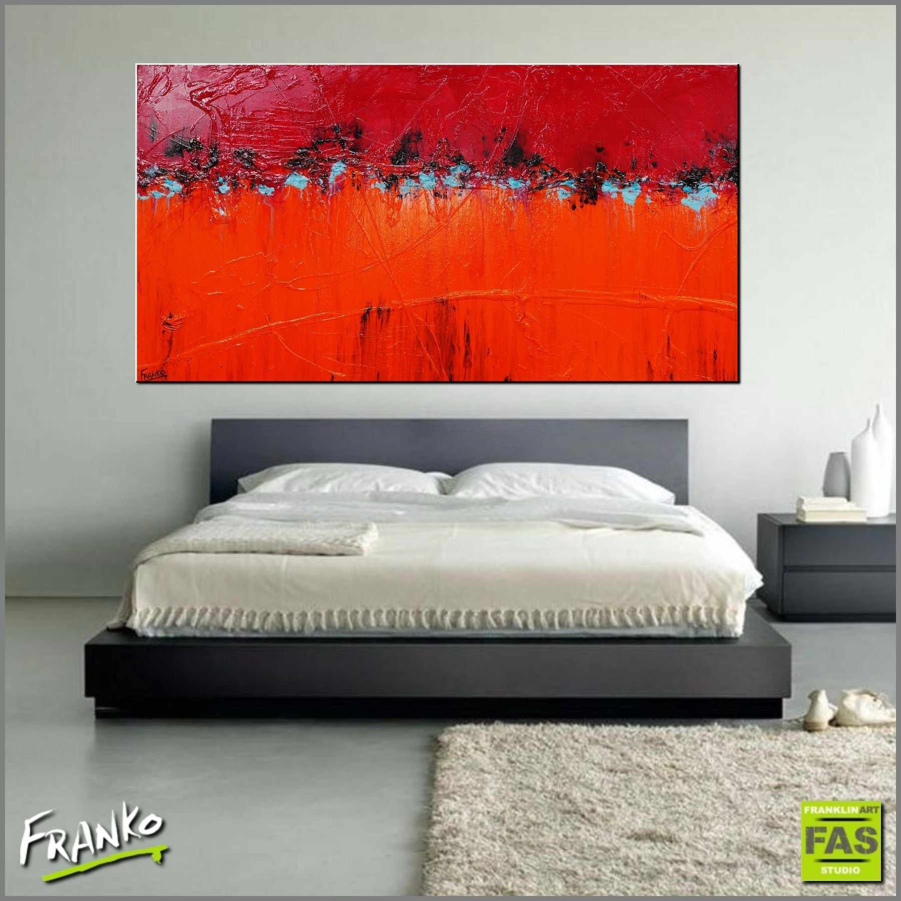 Setting Fire Orange 190cm x 100cm Red Orange Abstract Painting (SOLD)-abstract-Franko-[huge]-[Australian]-[best Selling]-Franklin Art Studio
