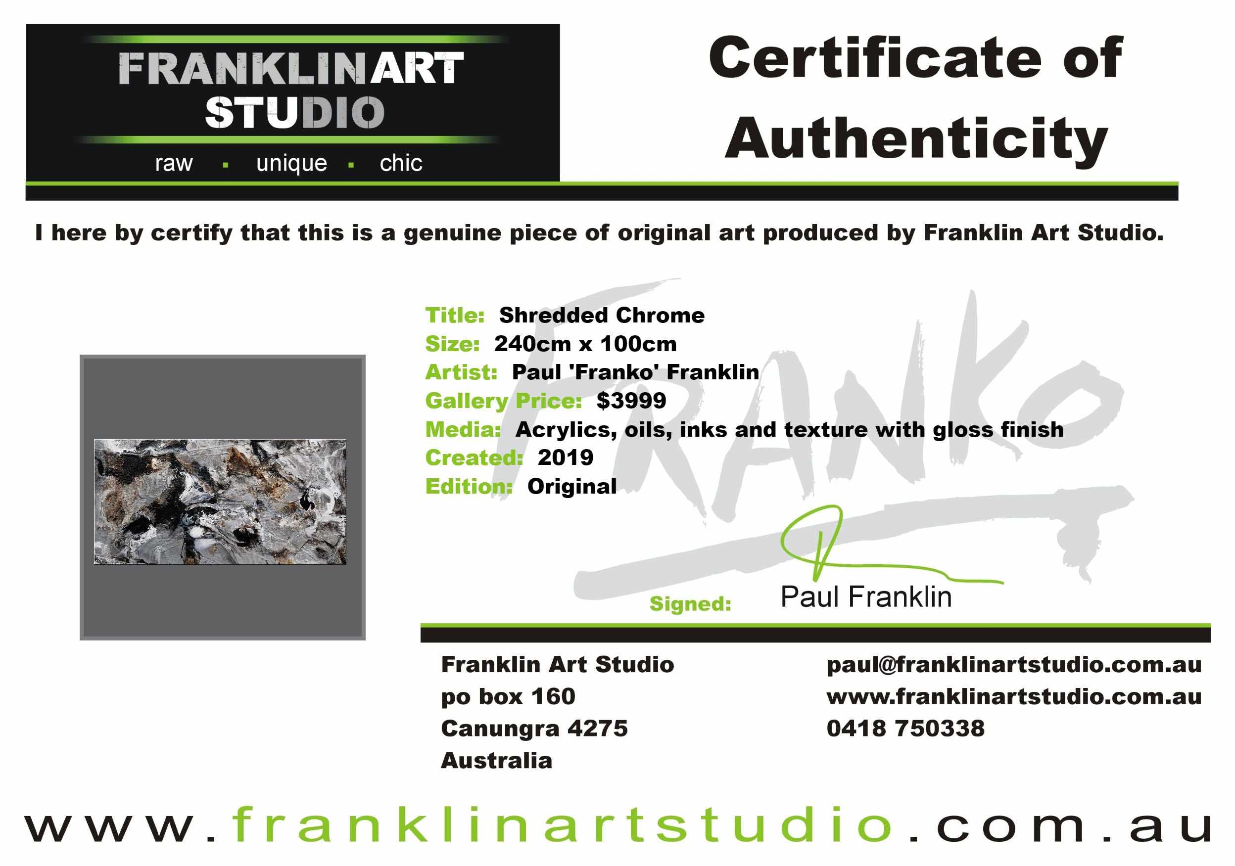 Shredded Chrome 240cm x 100cm Grey Textured Abstract Painting (SOLD)-Abstract-Franko-[franko_art]-[beautiful_Art]-[The_Block]-Franklin Art Studio