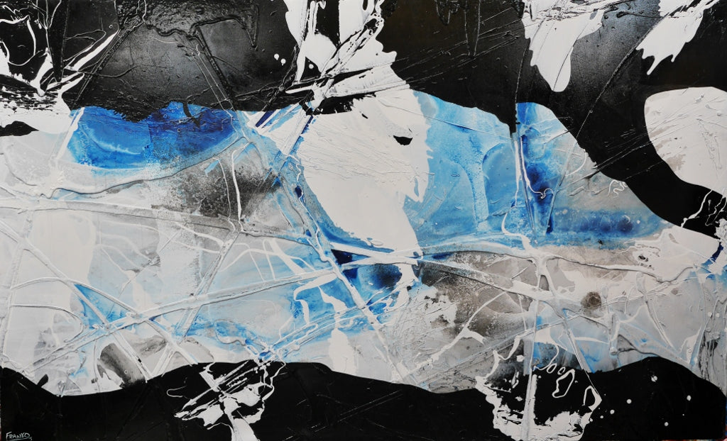Shredded Powder 280cm x 170cm Blue Black White Textured Abstract Painting (SOLD)-Abstract-[Franko ]-[Gallery]-[popular]-[Australia]-Franklin Art Studio
