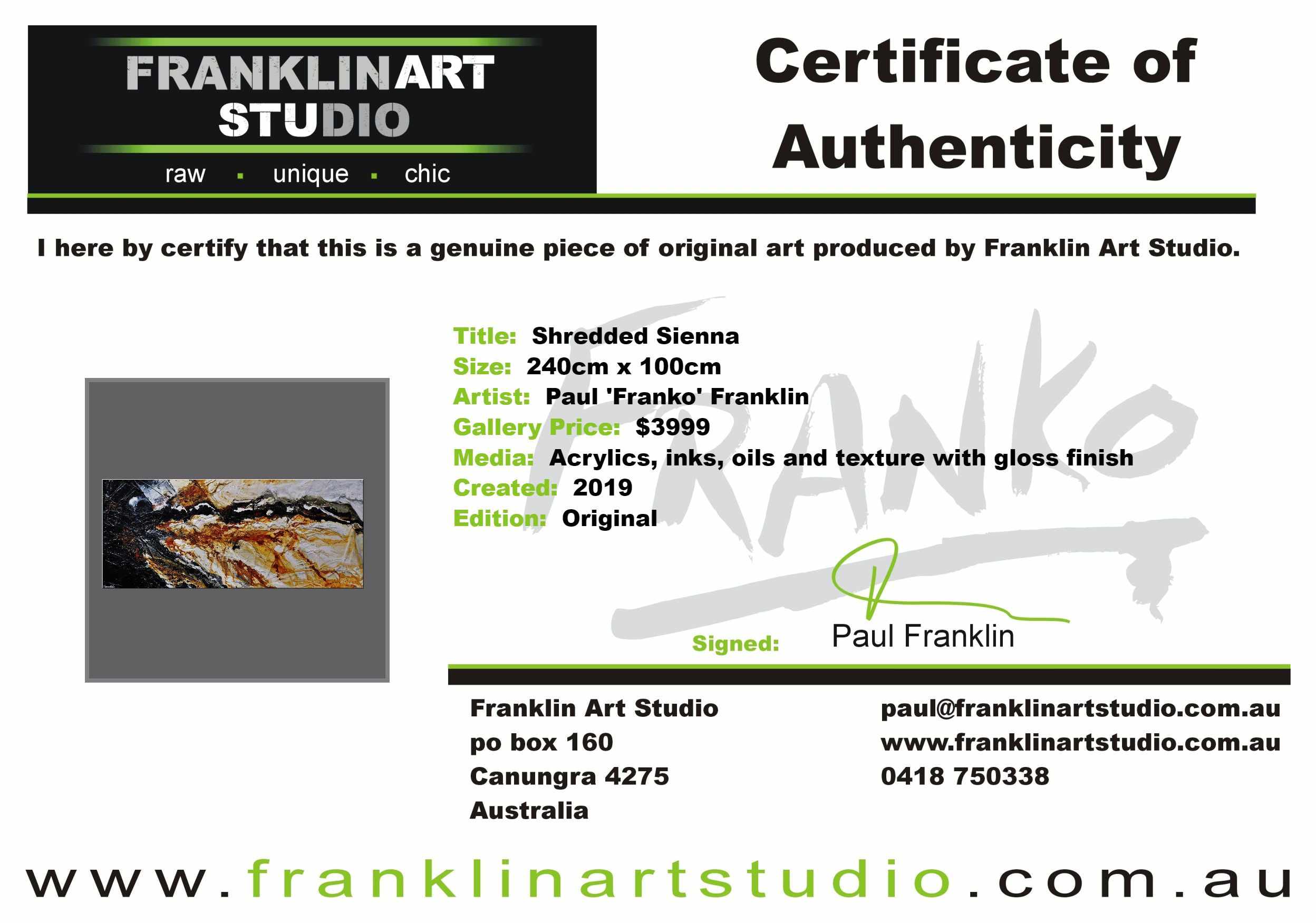 Shredded Sienna 240cm x 100cm Black Sienna Textured Abstract Painting (SOLD)-Abstract-Franko-[franko_art]-[beautiful_Art]-[The_Block]-Franklin Art Studio