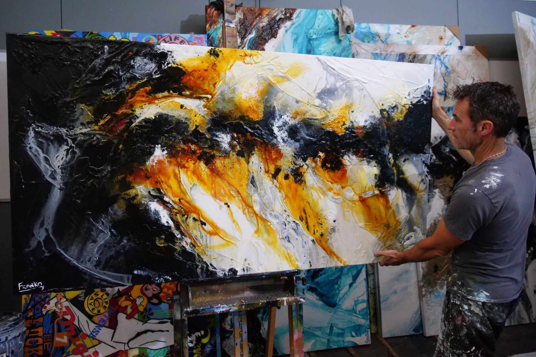 Sienna Candy 190cm x 100cm Sienna Black White Textured Abstract Painting (SOLD)-Abstract-[Franko Artist]-[Gold Coast]-[Brisbane]-[Huge]-Franklin Art Studio
