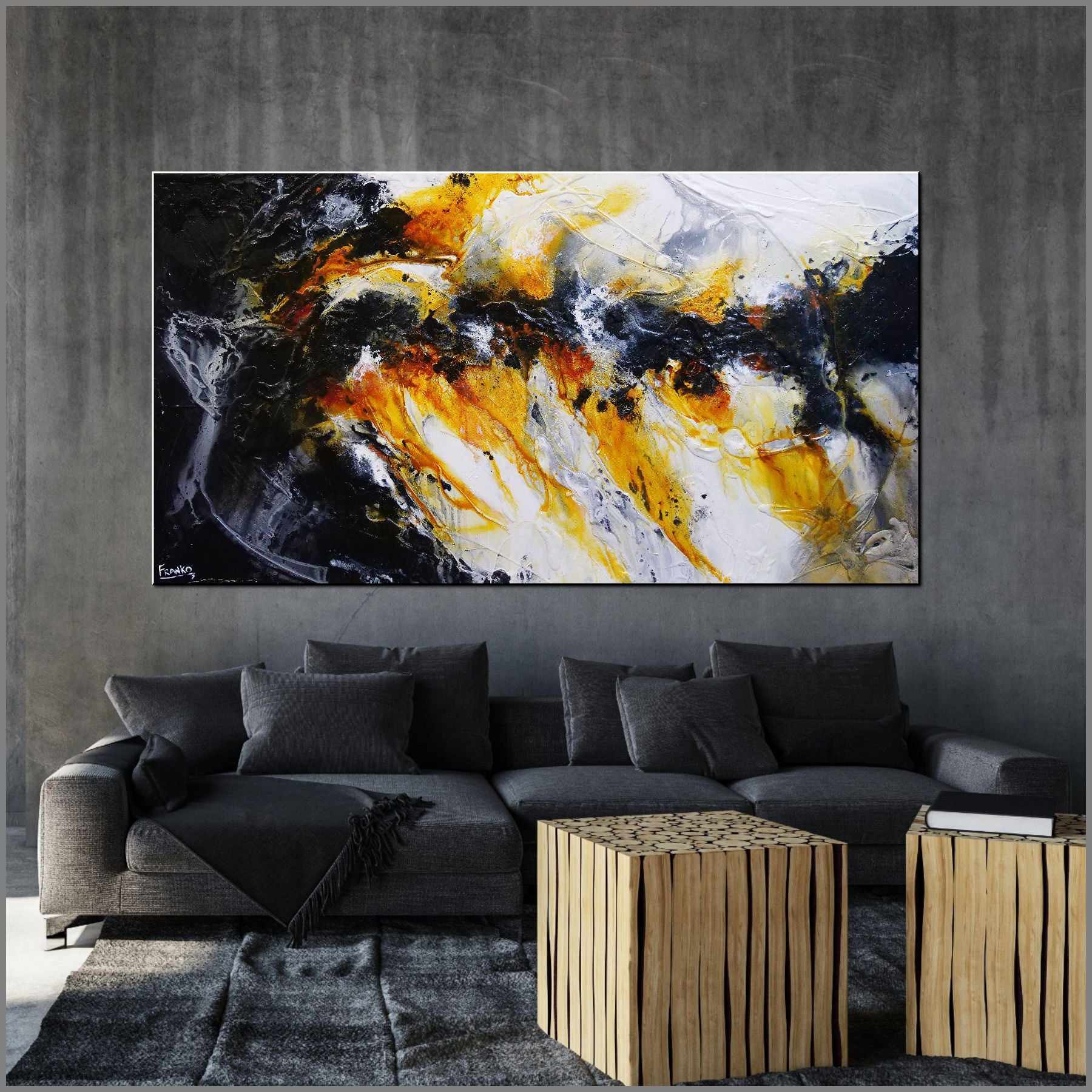 Sienna Candy 190cm x 100cm Sienna Black White Textured Abstract Painting (SOLD)-Abstract-Franko-[huge]-[Australian]-[best Selling]-Franklin Art Studio