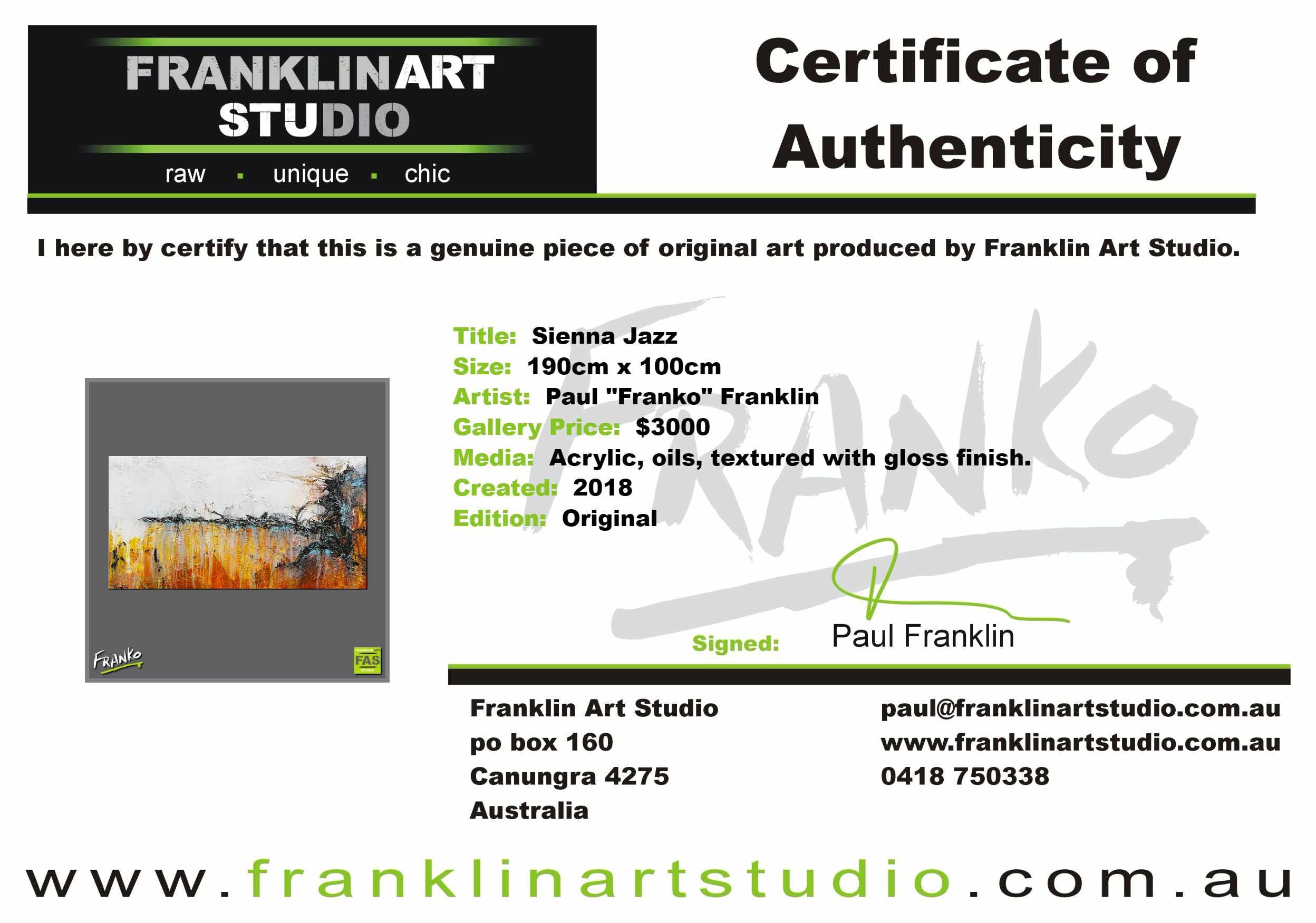 Sienna Jazz 190cm x 100cm White Sienna Abstract Painting (SOLD)-Abstract-Franko-[franko_art]-[beautiful_Art]-[The_Block]-Franklin Art Studio