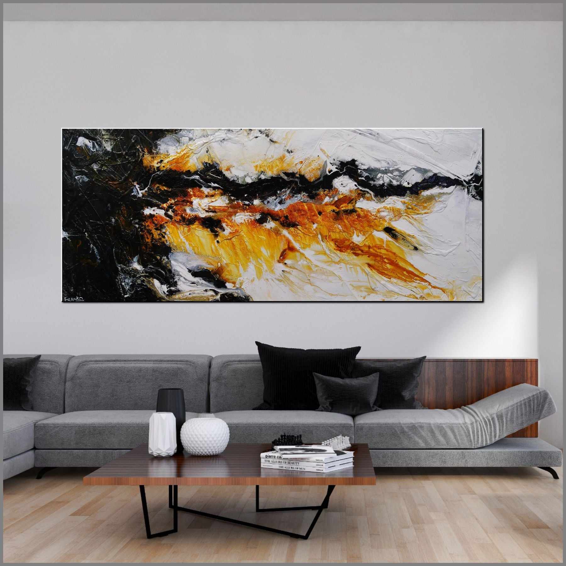 Sienna Power 240cm x 100cm Sienna Black White Textured Abstract Painting (SOLD)-Abstract-Franko-[Franko]-[huge_art]-[Australia]-Franklin Art Studio