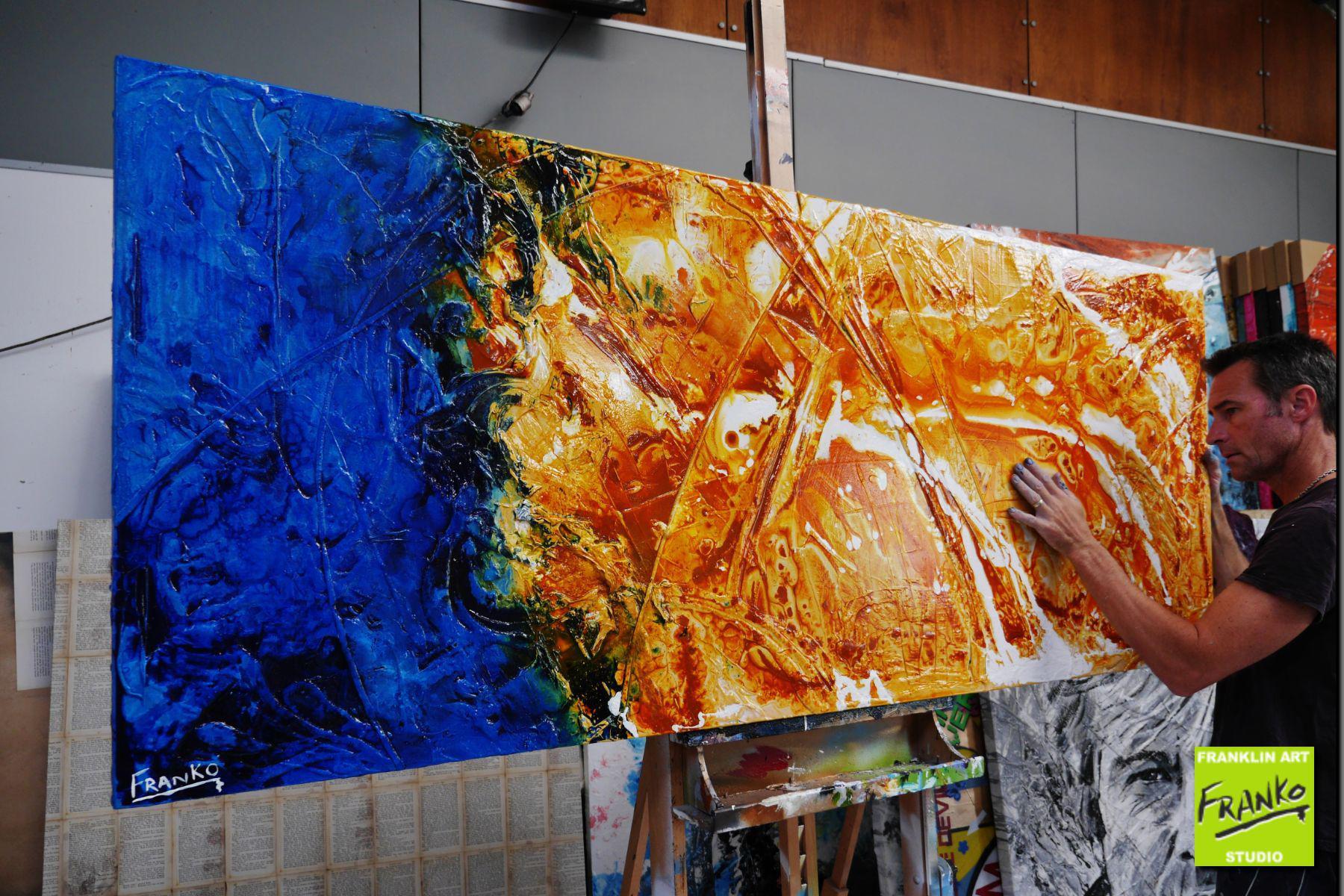 Sienna Rapture 200cm x 80cm Sienna Blue Textured Abstract Painting (SOLD)-Abstract-Franko-[franko_artist]-[Art]-[interior_design]-Franklin Art Studio