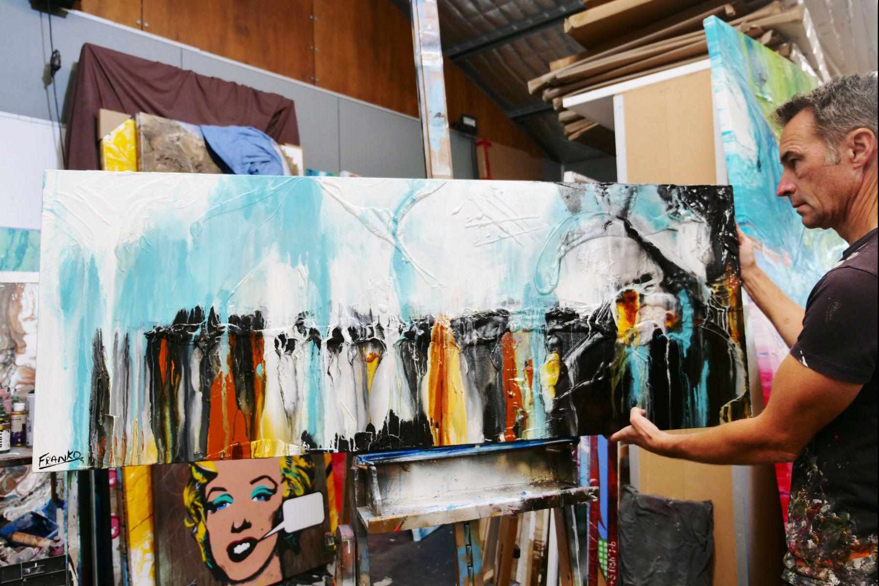 Sienna Sky 160cm x 60cm Sienna Blue Textured Abstract Painting (SOLD)-Abstract-[Franko Artist]-[Gold Coast]-[Brisbane]-[Huge]-Franklin Art Studio