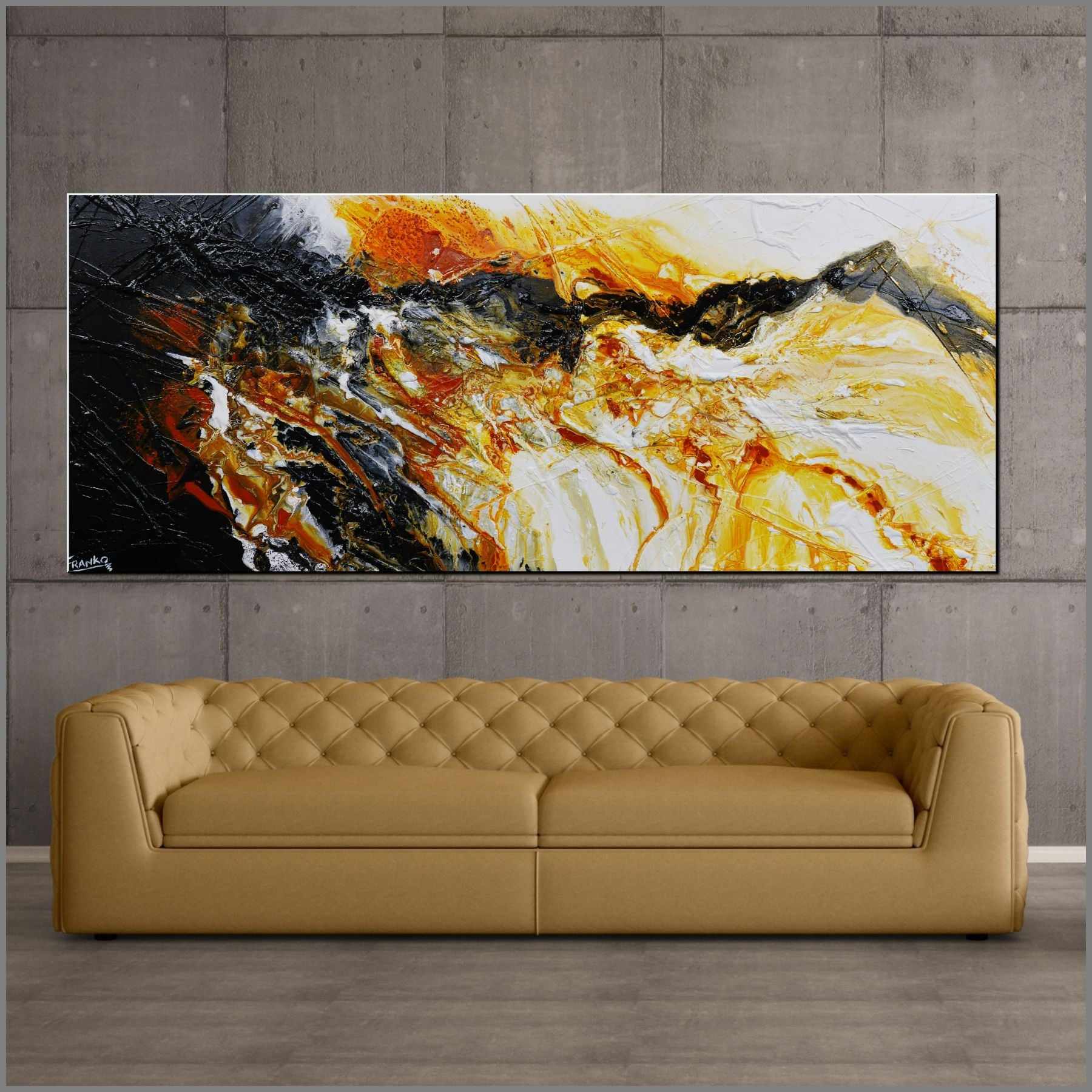 Sienna Storm 240cm x 100cm Sienna Black Textured Abstract Painting (SOLD)-Abstract-Franko-[huge]-[Australian]-[best Selling]-Franklin Art Studio