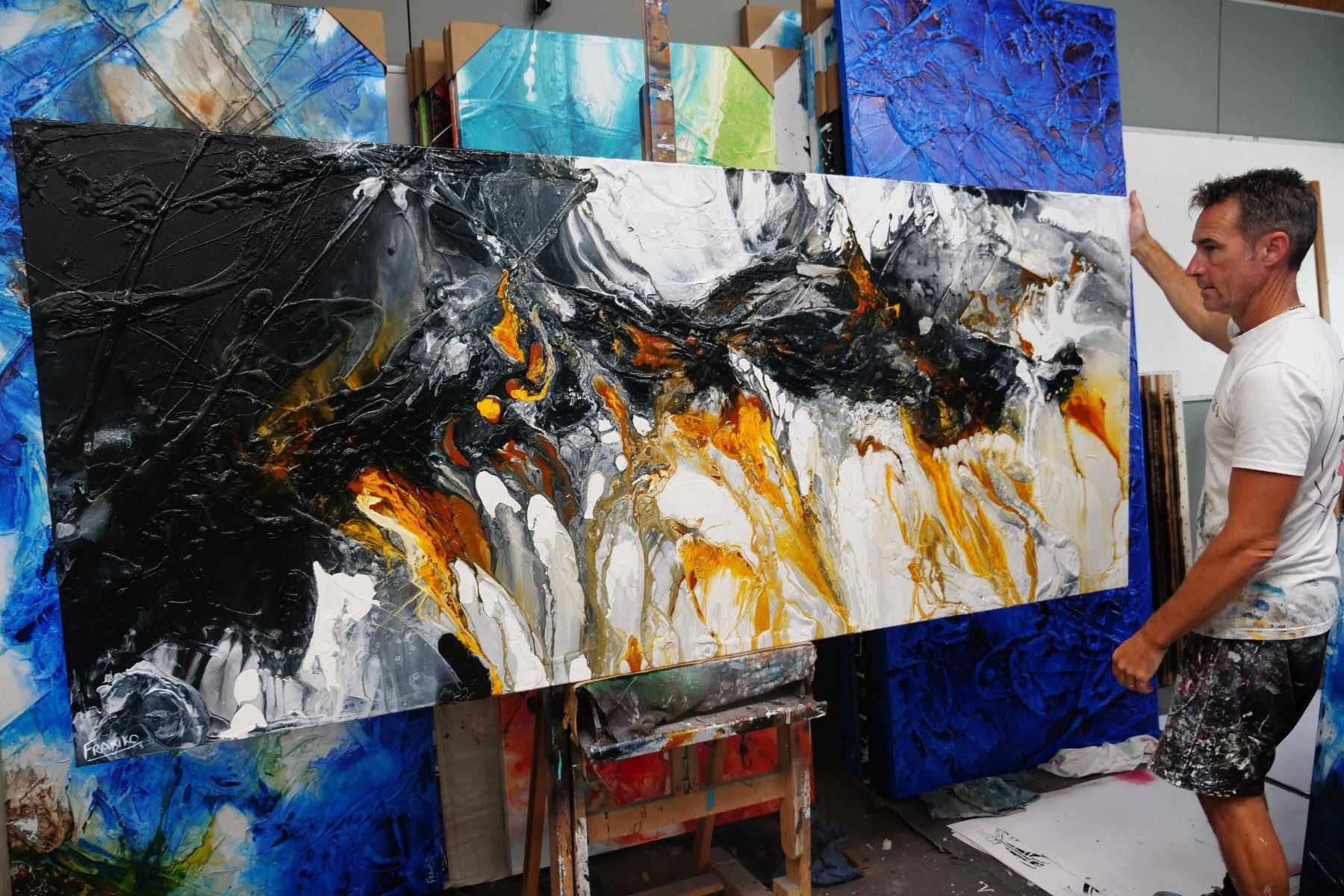 Sienna and Pepper 240cm x 100cm Sienna Black White Textured Abstract Painting (SOLD)-Abstract-Franko-[franko_artist]-[Art]-[interior_design]-Franklin Art Studio