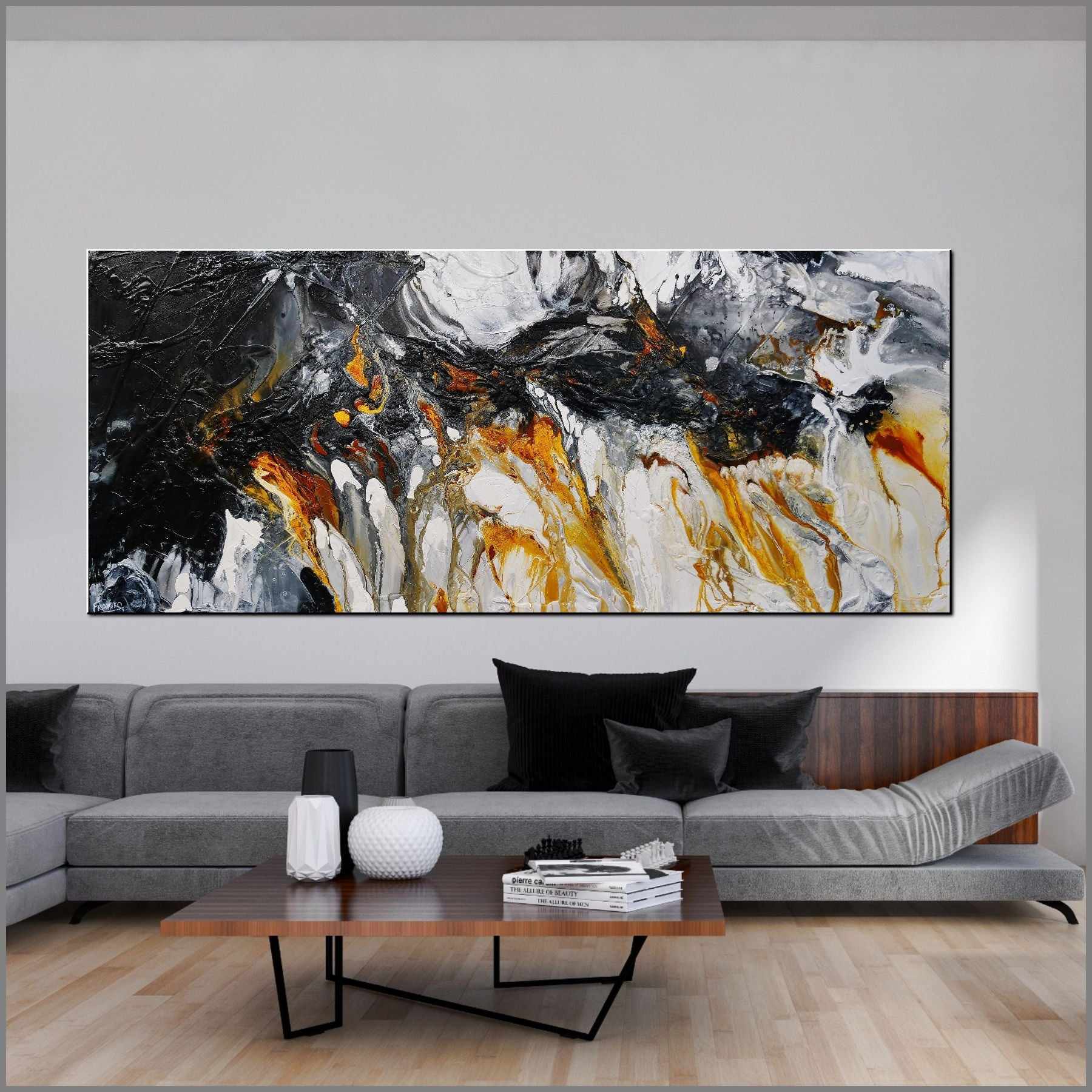 Sienna and Pepper 240cm x 100cm Sienna Black White Textured Abstract Painting (SOLD)-Abstract-Franko-[Franko]-[huge_art]-[Australia]-Franklin Art Studio