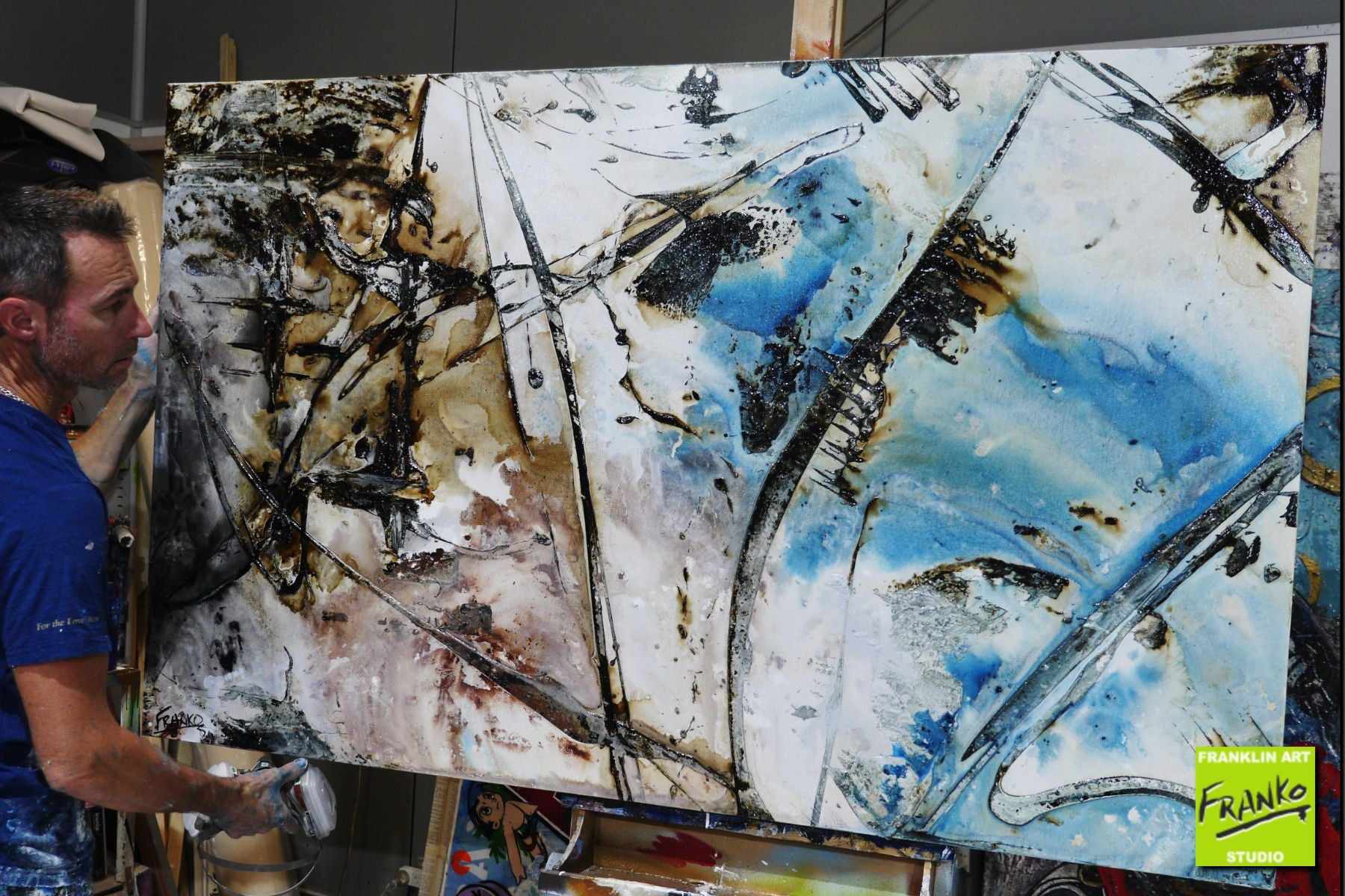 Significance 160cm x 100cm Brown White Blue Textured Abstract Painting (SOLD)-Abstract-[Franko Artist]-[Gold Coast]-[Brisbane]-[Huge]-Franklin Art Studio