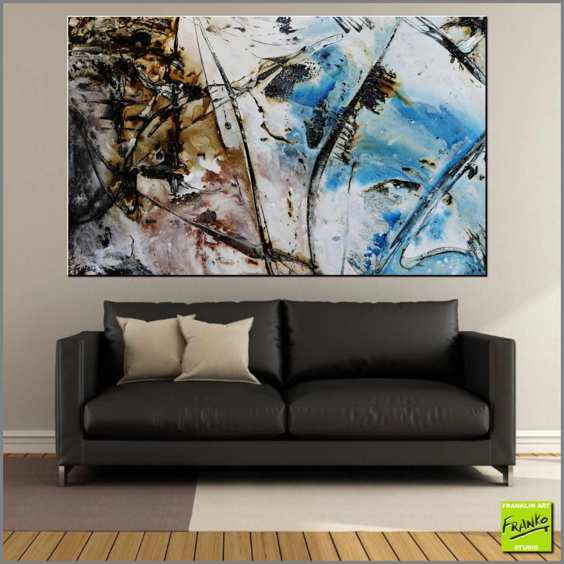 Significance 160cm x 100cm Brown White Blue Textured Abstract Painting (SOLD)-Abstract-Franko-[Franko]-[huge_art]-[Australia]-Franklin Art Studio