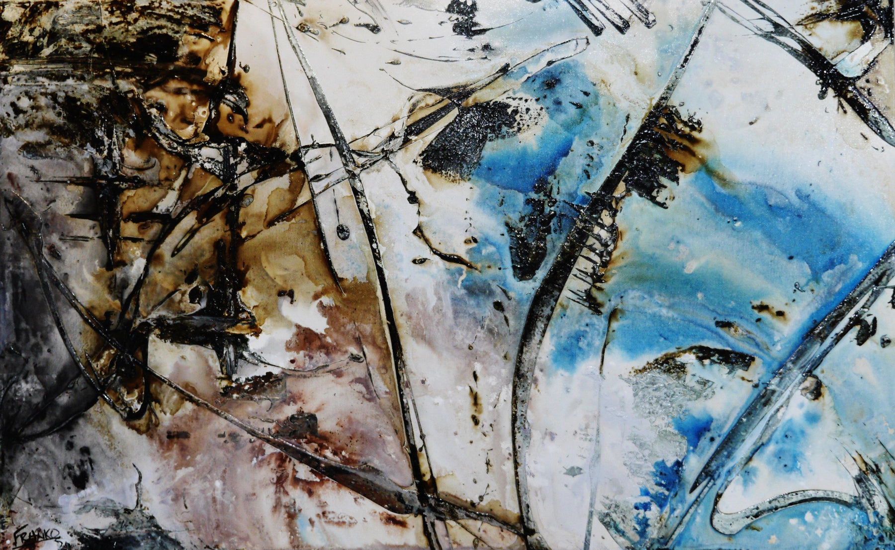 Significance 160cm x 100cm Brown White Blue Textured Abstract Painting (SOLD)-Abstract-[Franko ]-[Gallery]-[popular]-[Australia]-Franklin Art Studio