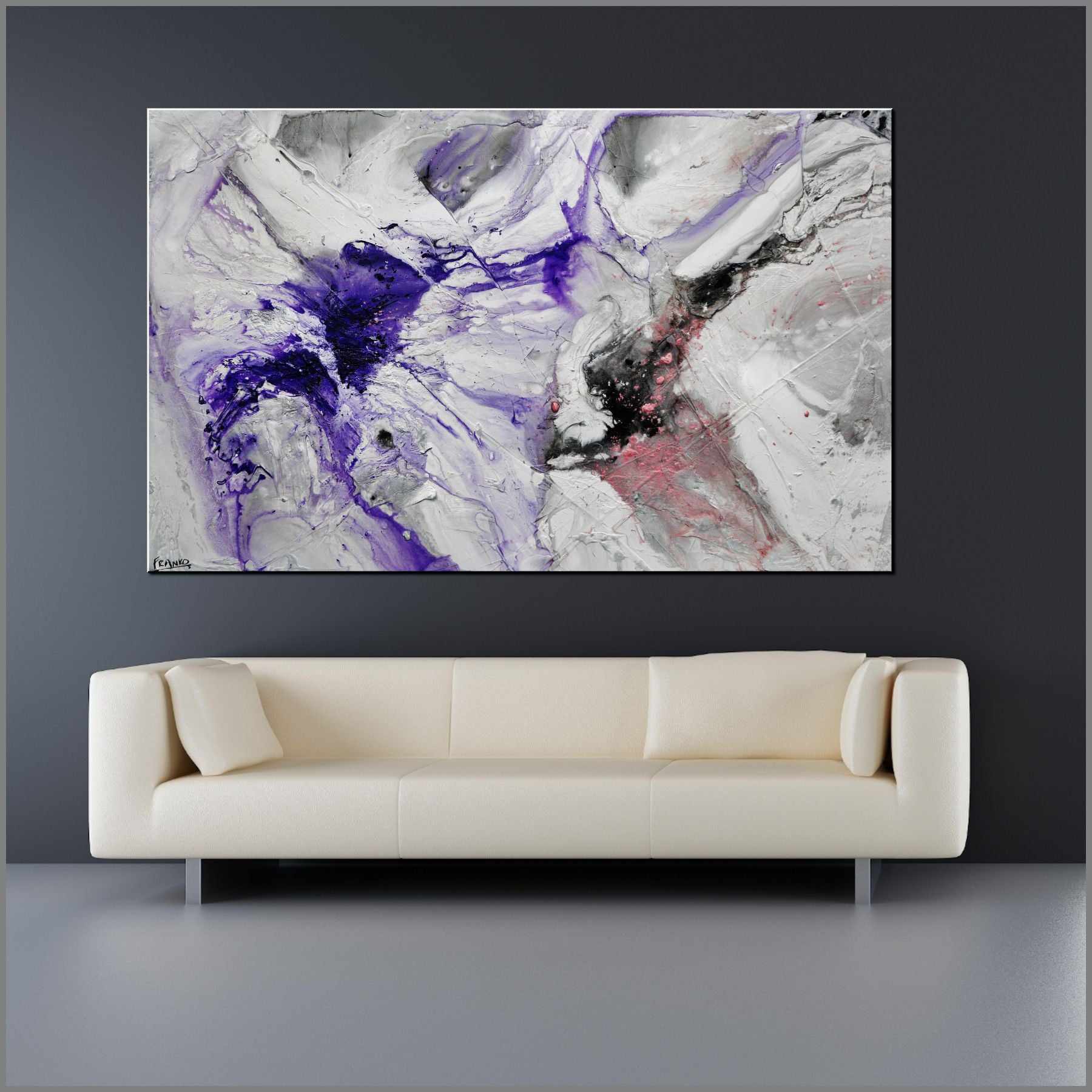 Silk Like Violet 160cm x 100cm Grey White Purple Textured Abstract Painting (SOLD)-Abstract-Franko-[Franko]-[huge_art]-[Australia]-Franklin Art Studio