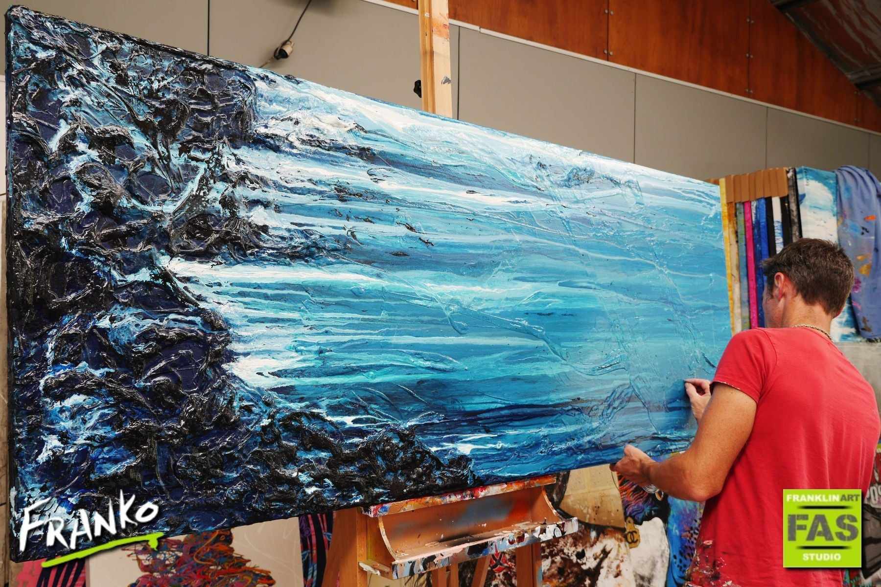 Silk & Sass 200cm x 80cm Blue Abstract Painting (SOLD)-Abstract-[Franko Artist]-[Gold Coast]-[Brisbane]-[Huge]-Franklin Art Studio