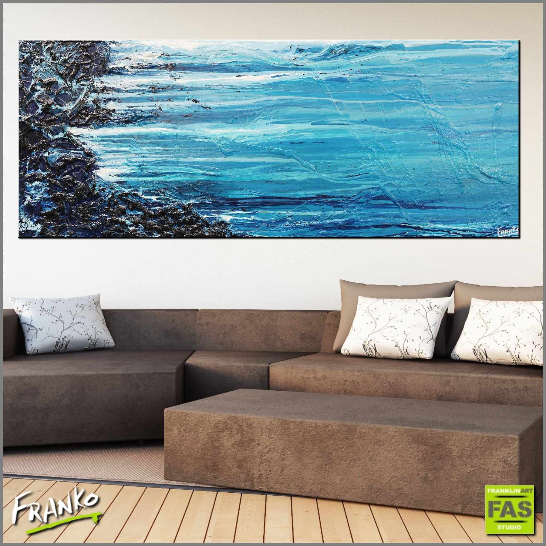 Silk & Sass 200cm x 80cm Blue Abstract Painting (SOLD)-Abstract-Franko-[huge]-[Australian]-[best Selling]-Franklin Art Studio