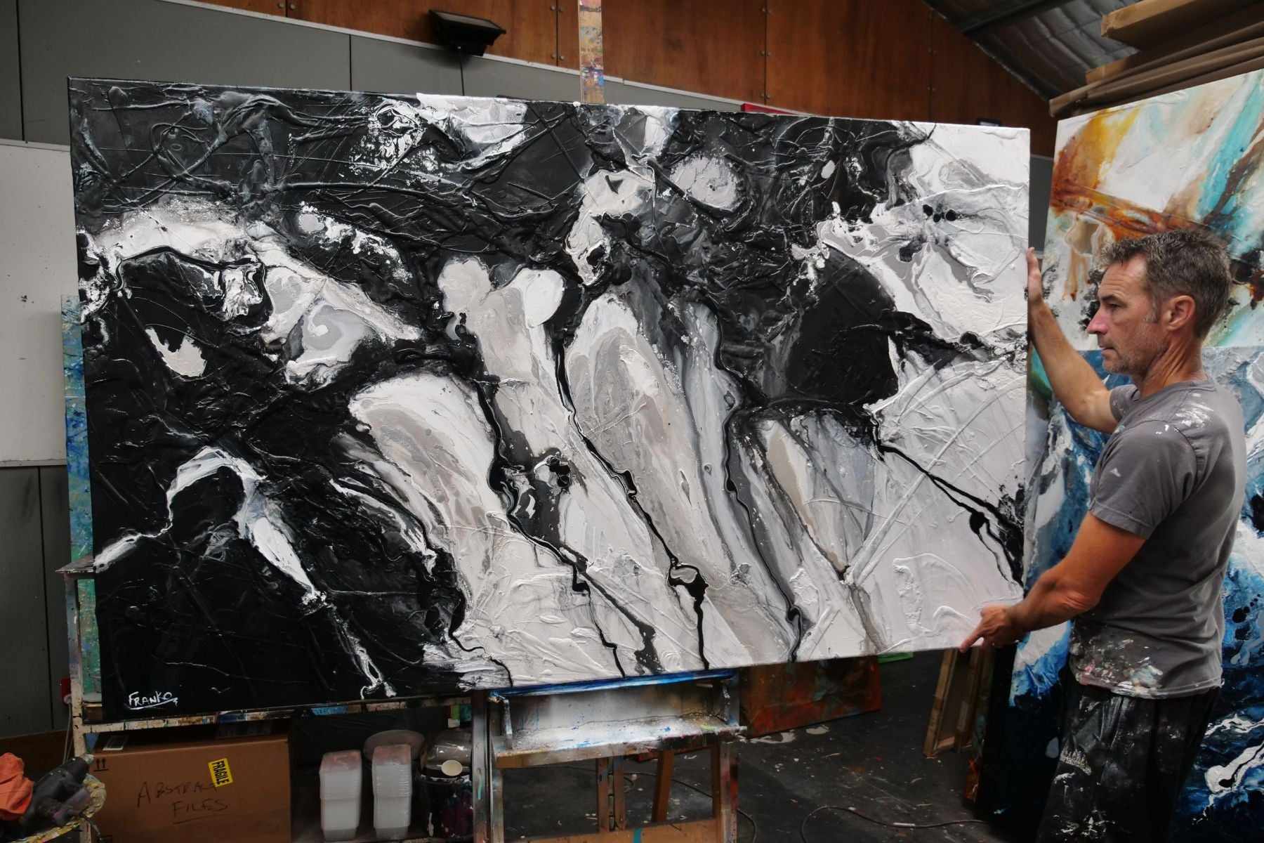 Silver Pearl 200cm x 120cm Silver Black Textured Abstract Painting-Abstract-[Franko]-[Australian]-[Popular]-[Best Selling]-Franklin Art Studio