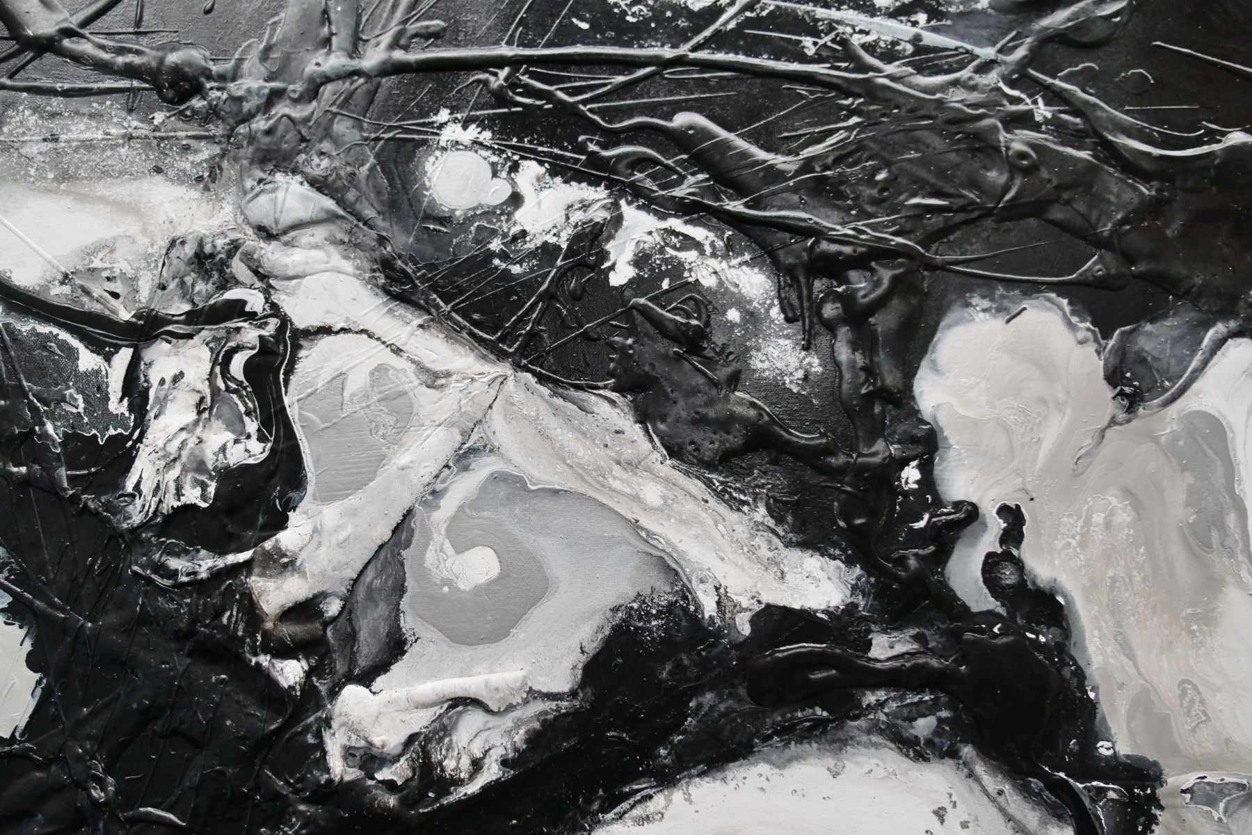 Silver Pearl 200cm x 120cm Silver Black Textured Abstract Painting (SOLD)