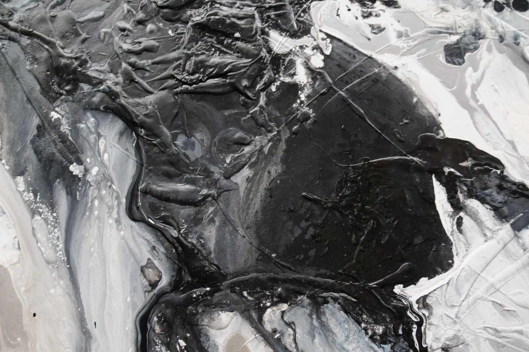 Silver Pearl 200cm x 120cm Silver Black Textured Abstract Painting (SOLD)