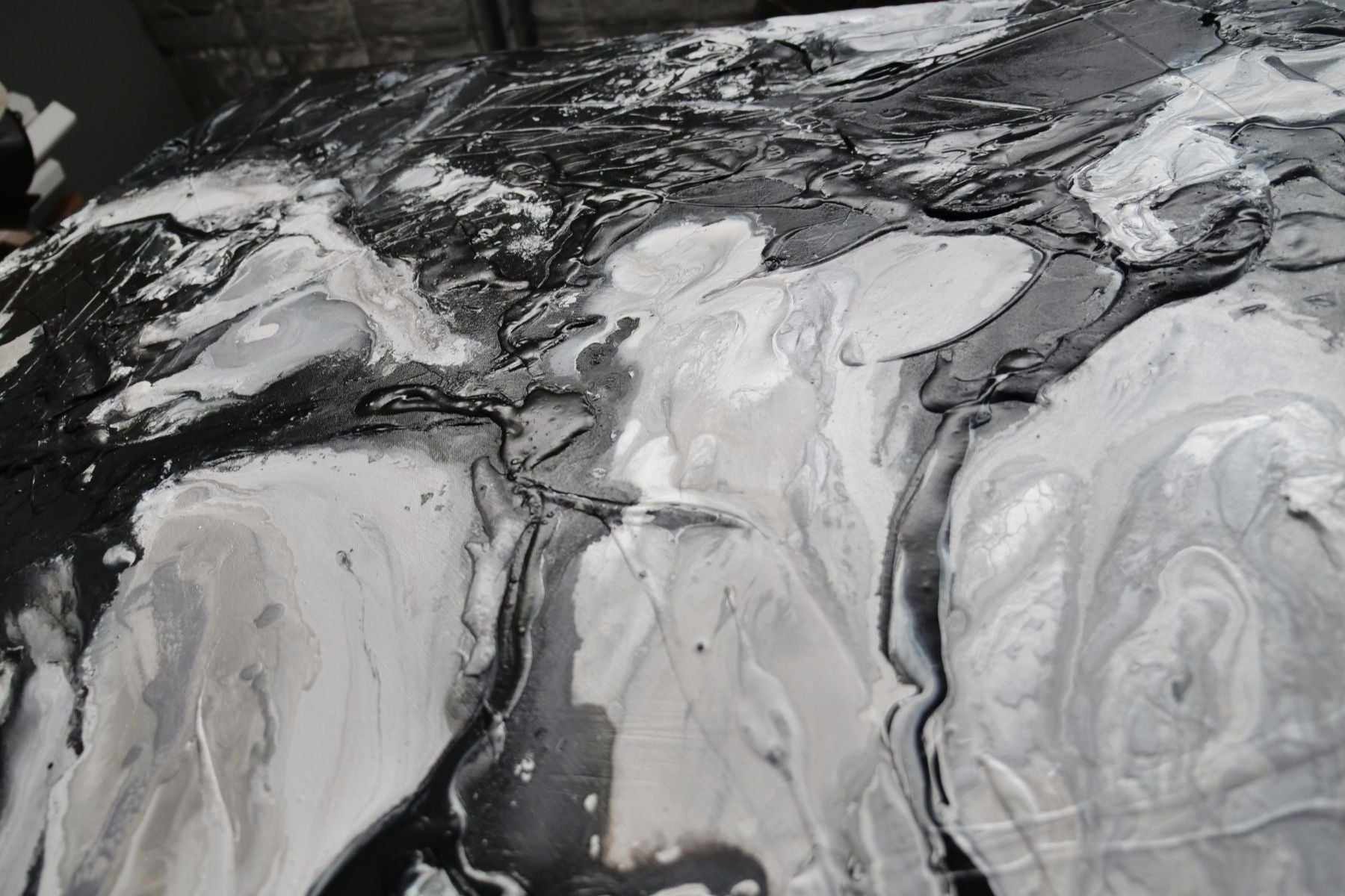 Silver Pearl 200cm x 120cm Silver Black Textured Abstract Painting (SOLD)