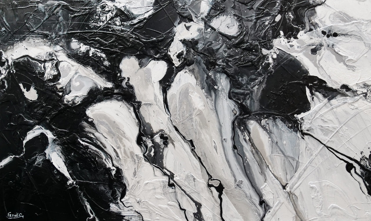 Silver Pearl 200cm x 120cm Silver Black Textured Abstract Painting-Abstract-[Franko]-[Australian Artist]-[Large]-[Popular]-Franklin Art Studio
