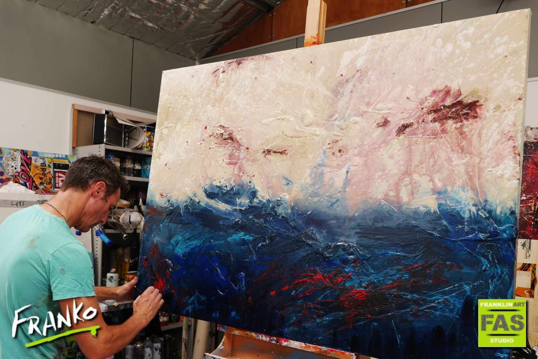 Simpatico 140cm x 100cm Blue Creme Abstract Painting (SOLD)-Abstract-[Franko Artist]-[Gold Coast]-[Brisbane]-[Huge]-Franklin Art Studio