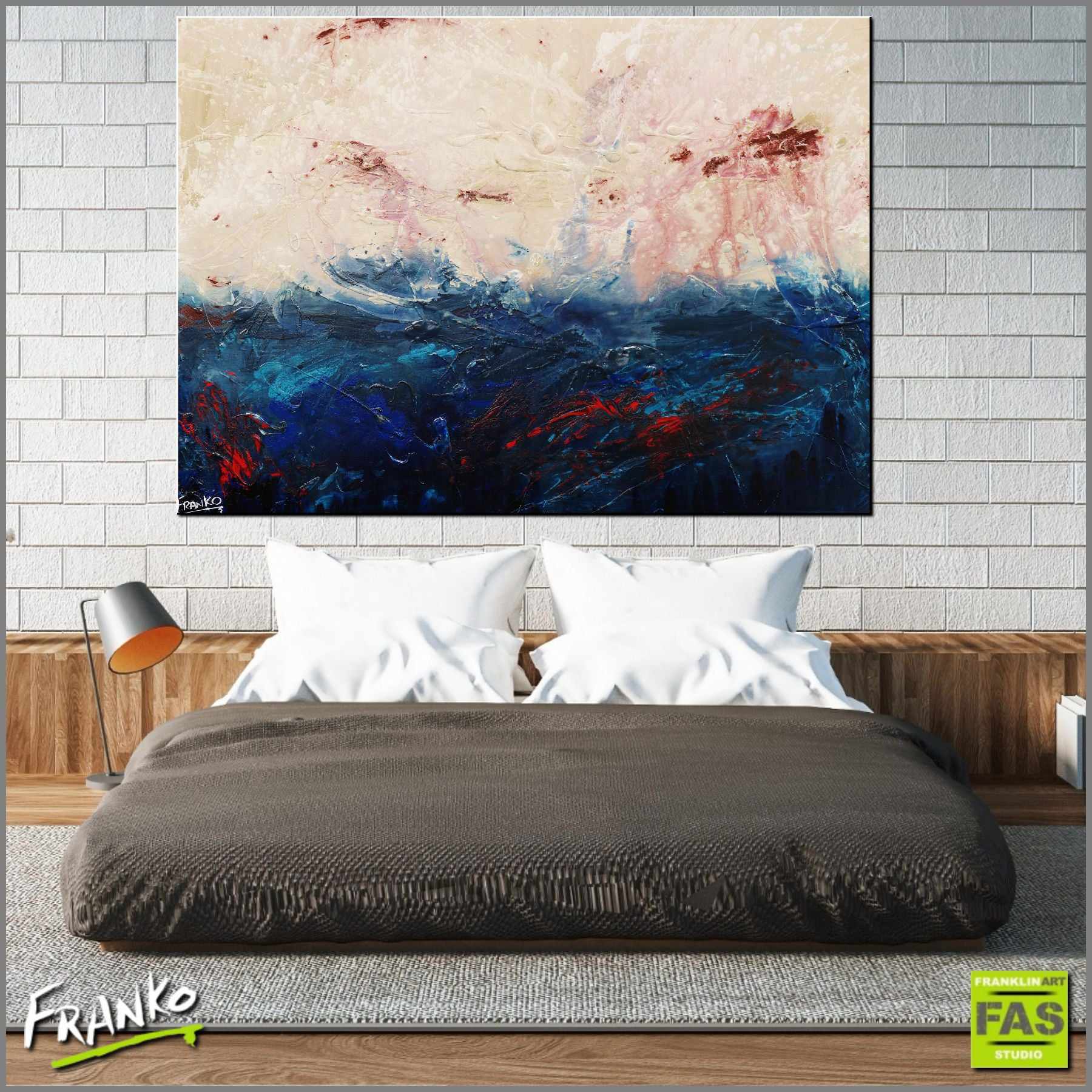 Simpatico 140cm x 100cm Blue Creme Abstract Painting (SOLD)-Abstract-Franko-[huge]-[Australian]-[best Selling]-Franklin Art Studio
