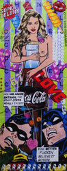 Simply Beautiful 200cm x 80cm Nude Coca-Cola Batman Robin Textured Urban Pop Art Painting (SOLD)-Urban Pop Art-Franko-[Franko]-[Australia_Art]-[Art_Lovers_Australia]-Franklin Art Studio