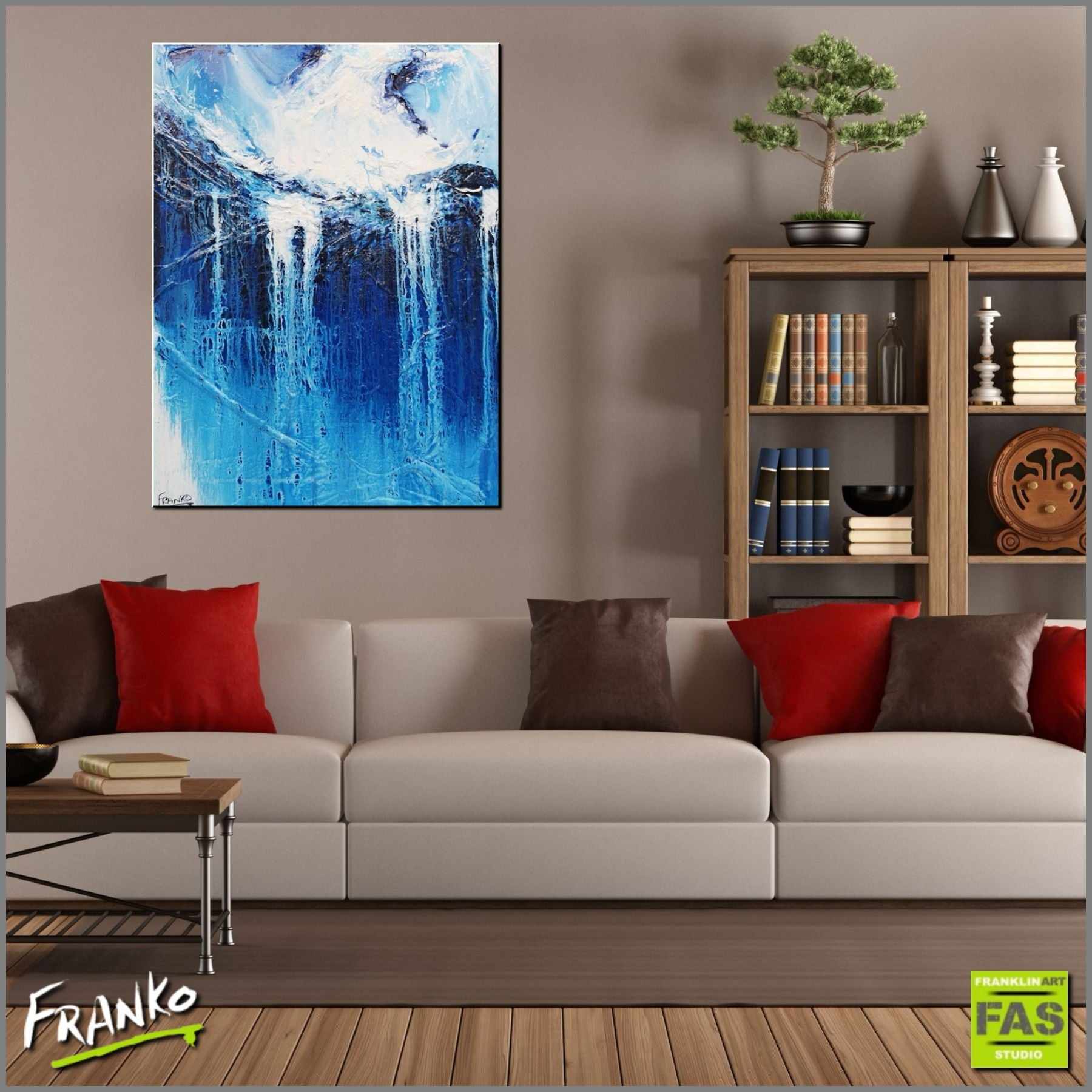 Simply Blue 75cm x 100cm Blue White Abstract Painting (SOLD)-Abstract-Franko-[Franko]-[huge_art]-[Australia]-Franklin Art Studio