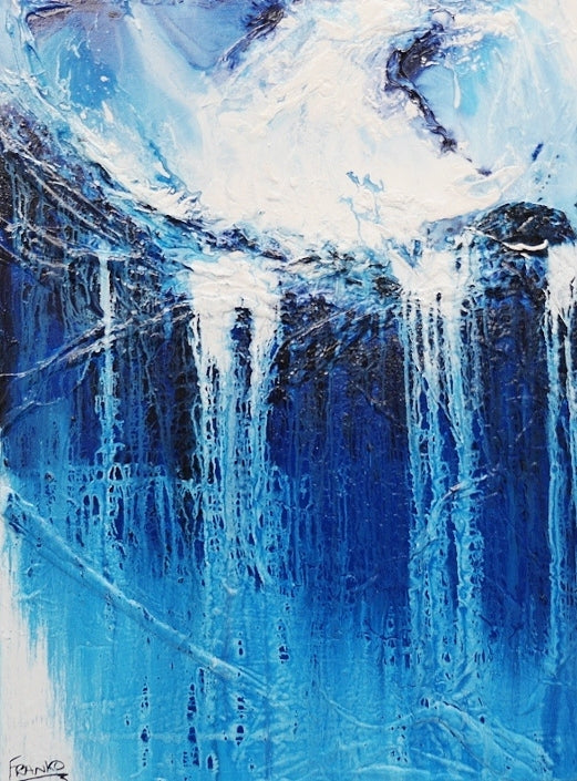 Simply Blue 75cm x 100cm Blue White Abstract Painting (SOLD)-Abstract-Franko-[Franko]-[Australia_Art]-[Art_Lovers_Australia]-Franklin Art Studio
